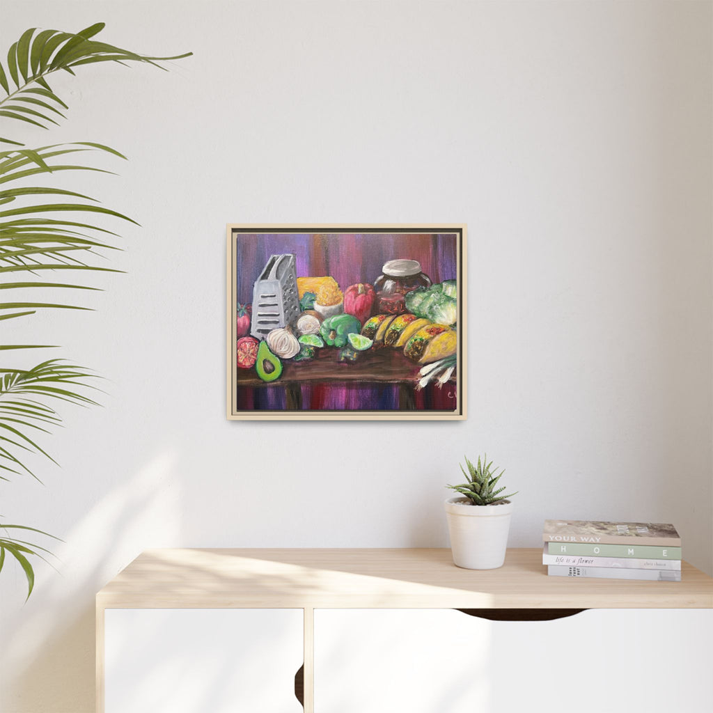 Taco Tuesday Framed Matte Canvas: Colorful Kitchen Still Life Painting