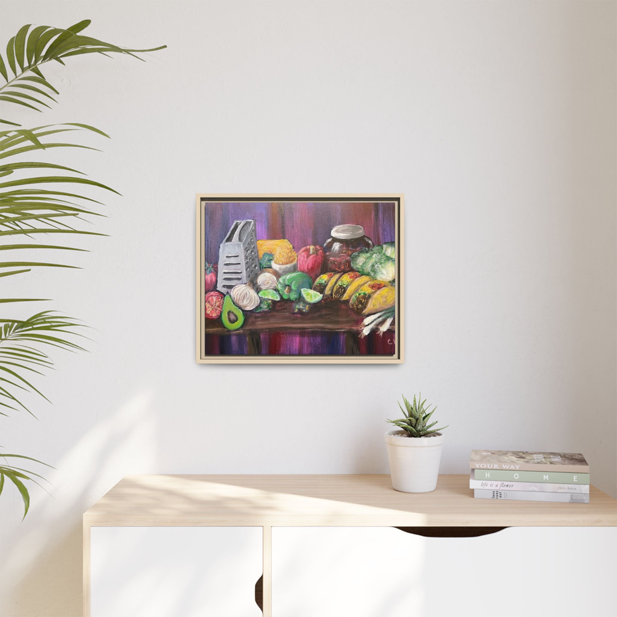 Taco Tuesday Framed Matte Canvas: Colorful Kitchen Still Life Painting