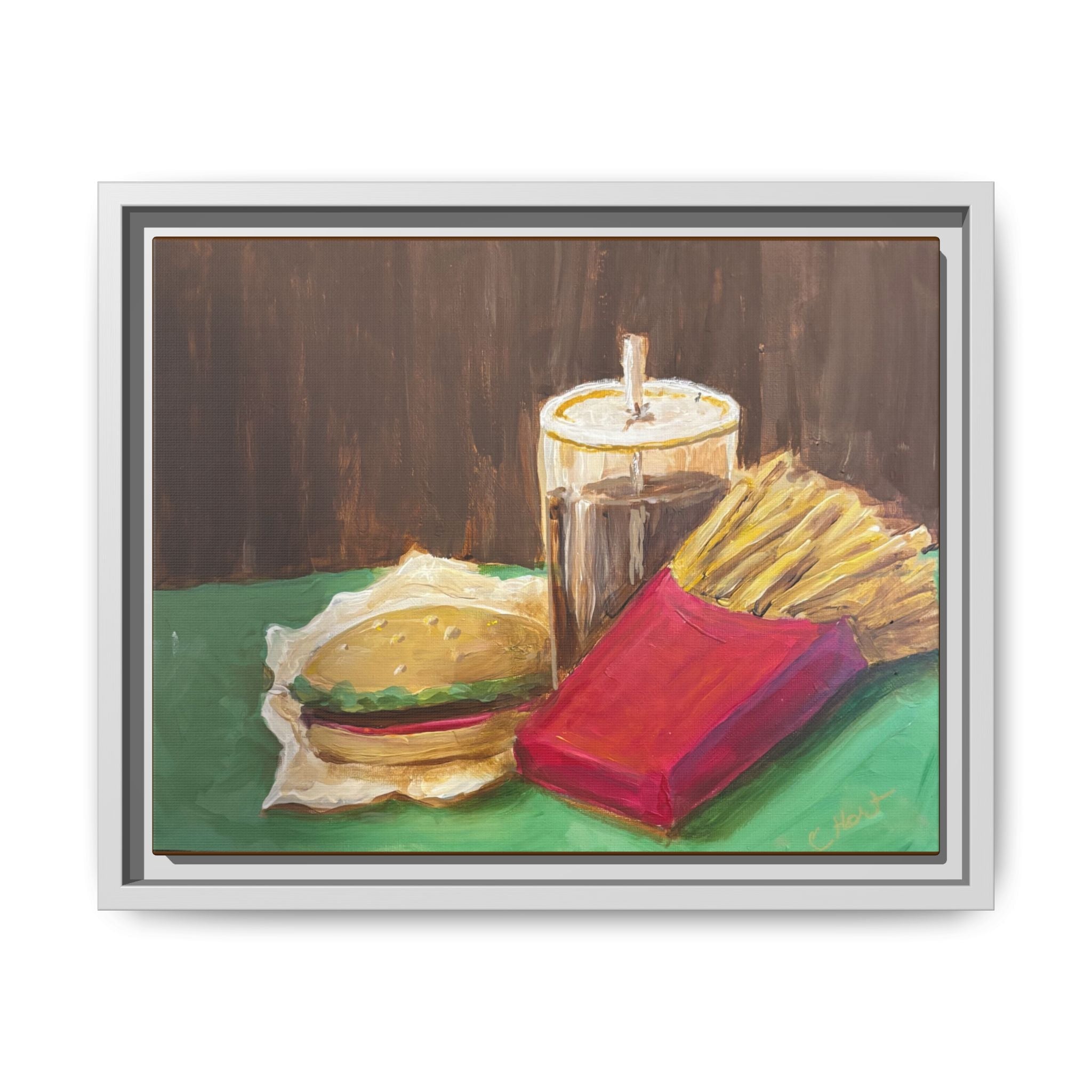 Burger and Fries Matte Canvas, Framed (Multi-color)
