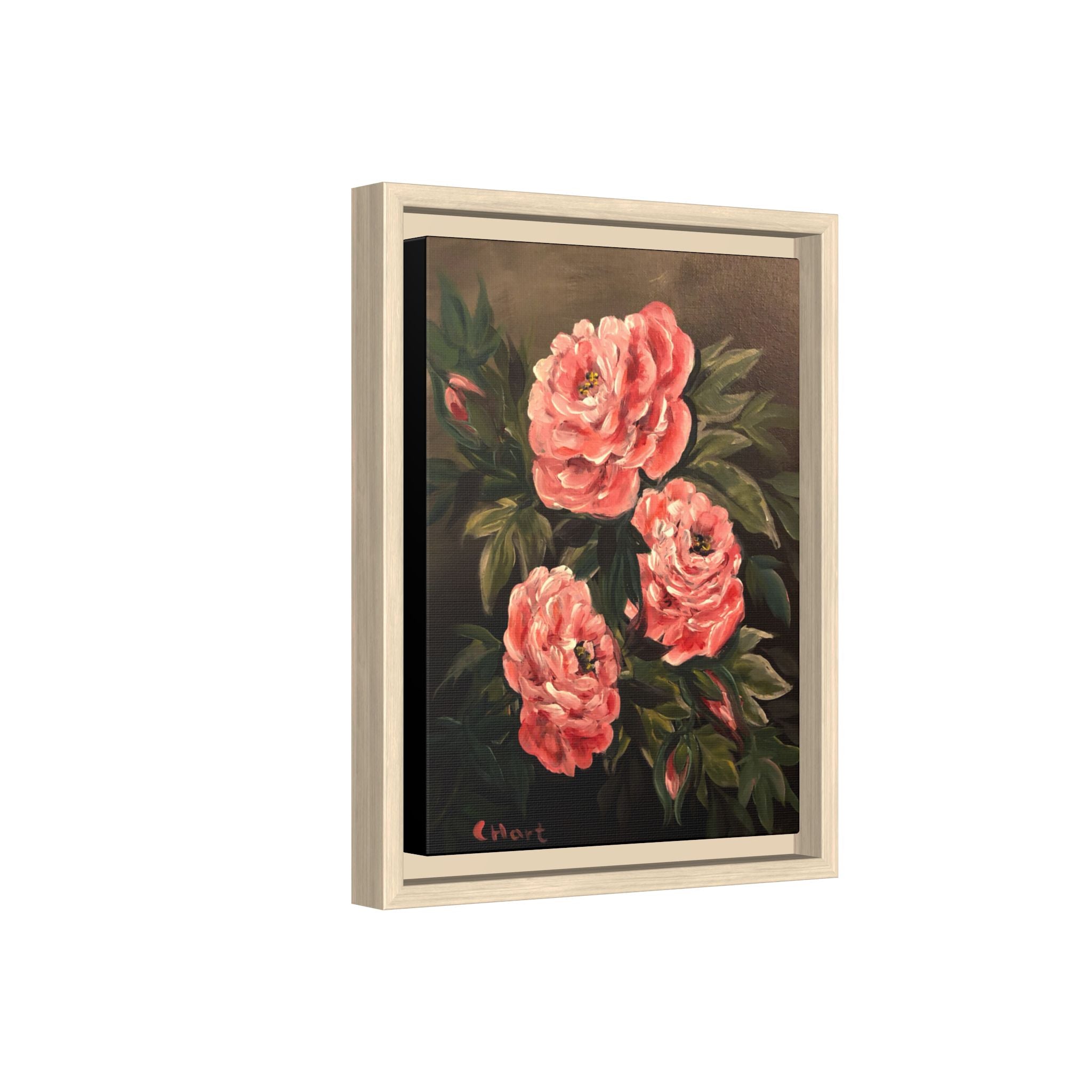 Framed Floral Canvas Art — Pink Peonies Matte Print