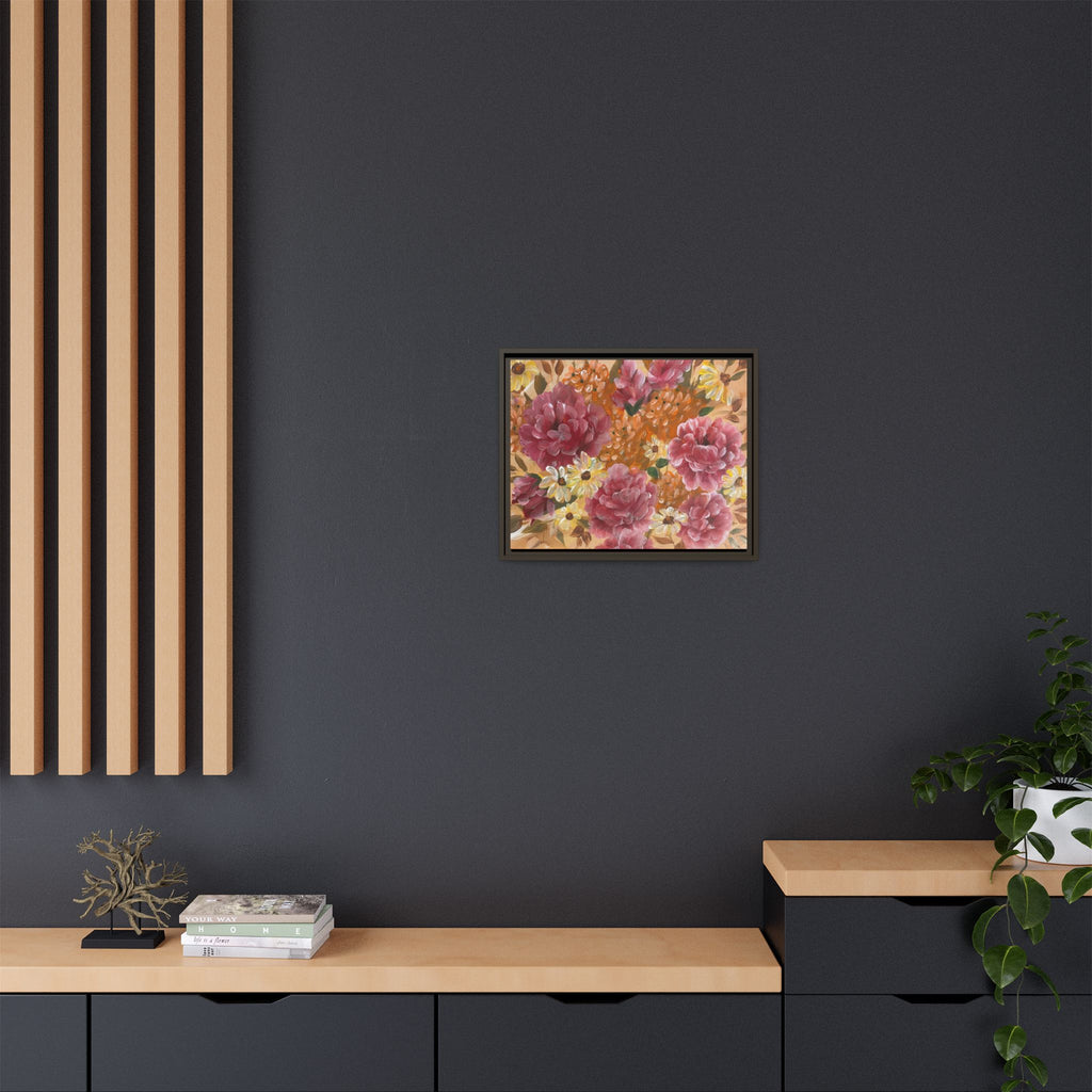 Warm Floral Framed Floral Canvas Print — Pink Peony & Daisies Wall Art