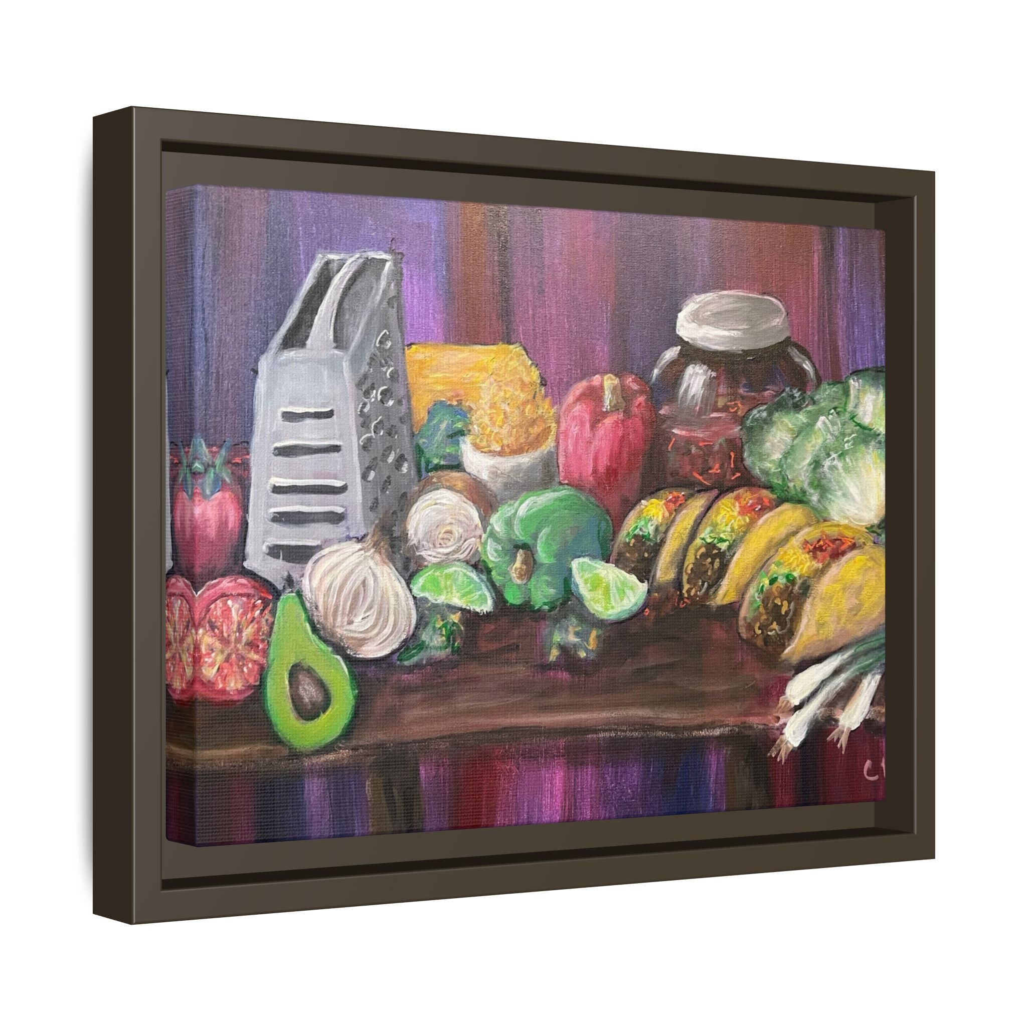 Taco Tuesday Framed Matte Canvas: Colorful Kitchen Still Life Painting