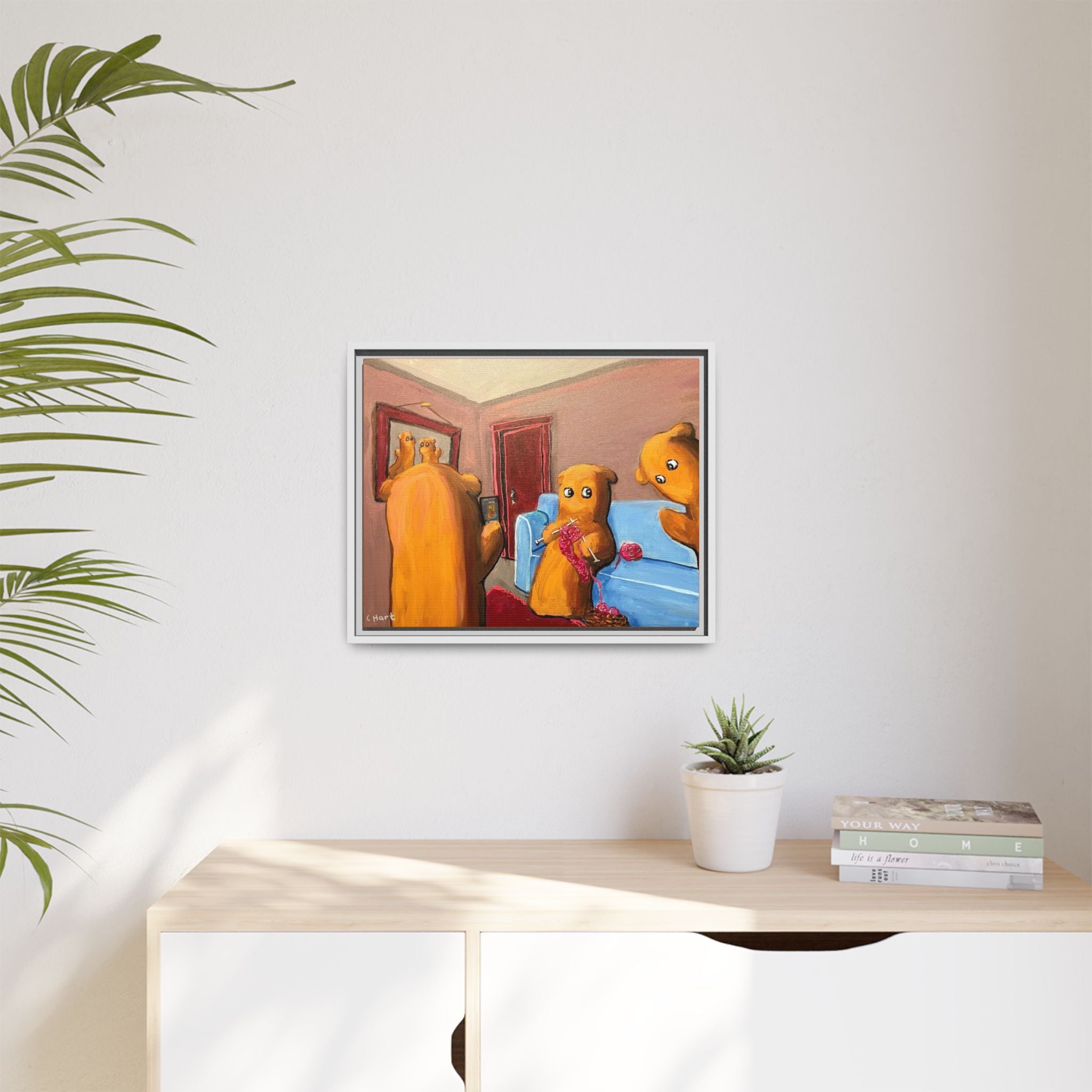 Whimsical Bear Family Framed Canvas Art — Matte Multi-Color Wall Decor
