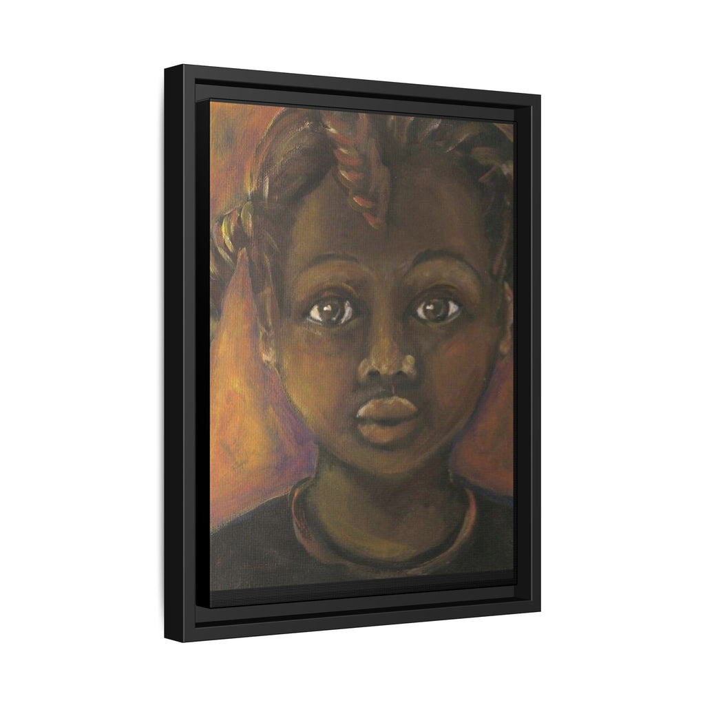 Framed Matte Canvas Portrait – African American Child Wall Art, Warm Earthtone Nursery Décor