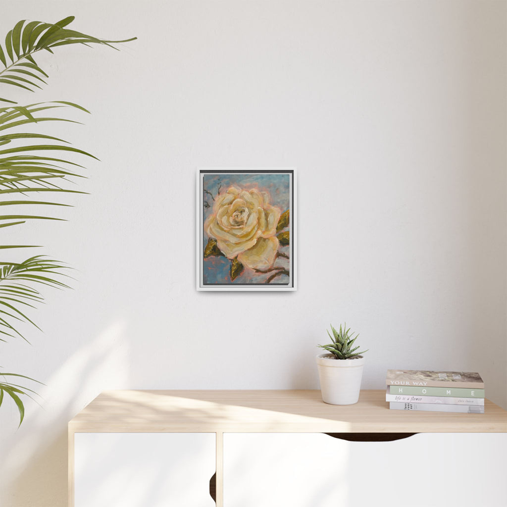 Warm White Rose Framed Matte Canvas - Vintage Rose Floral Wall Art