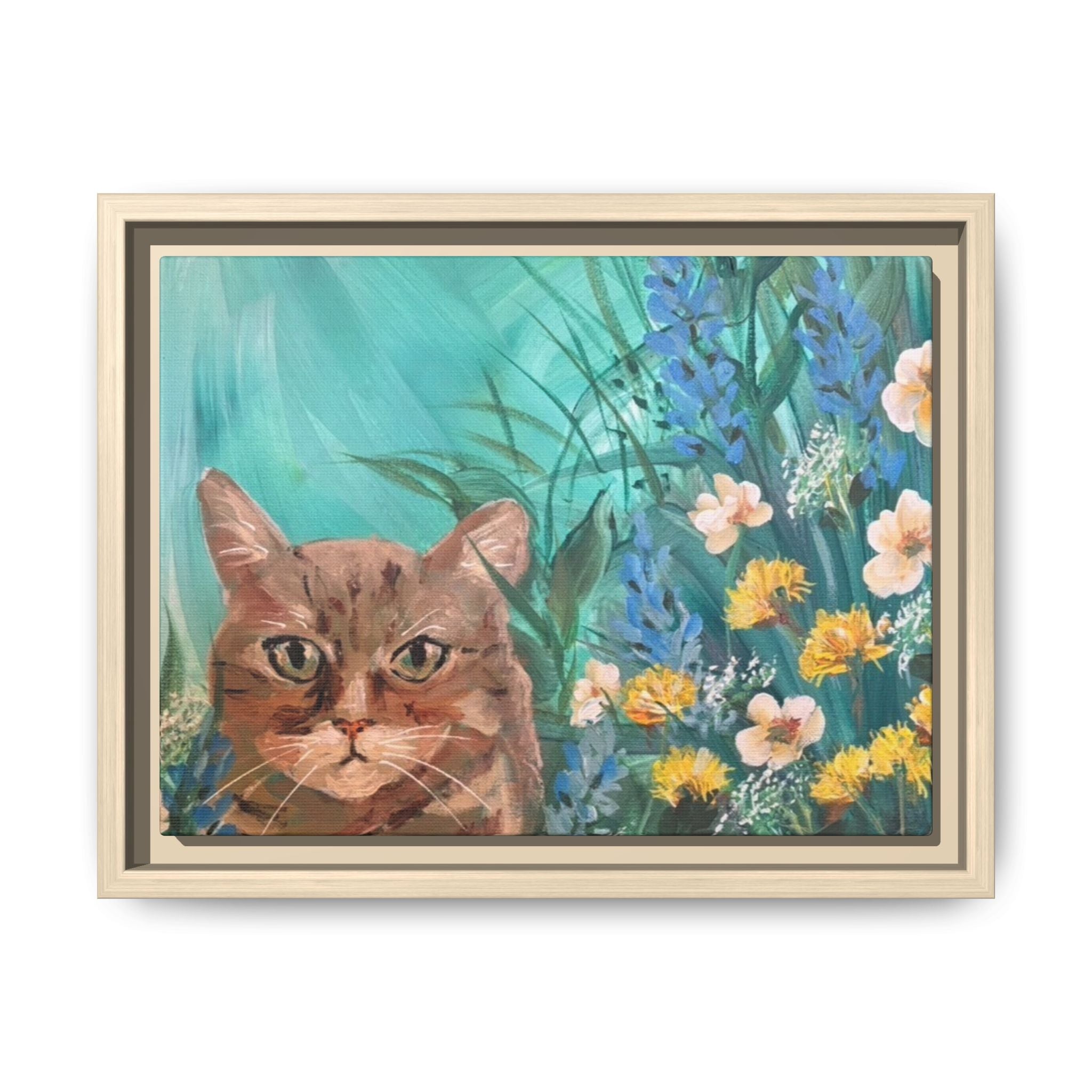 Framed Cat Portrait Canvas — Floral Wall Art