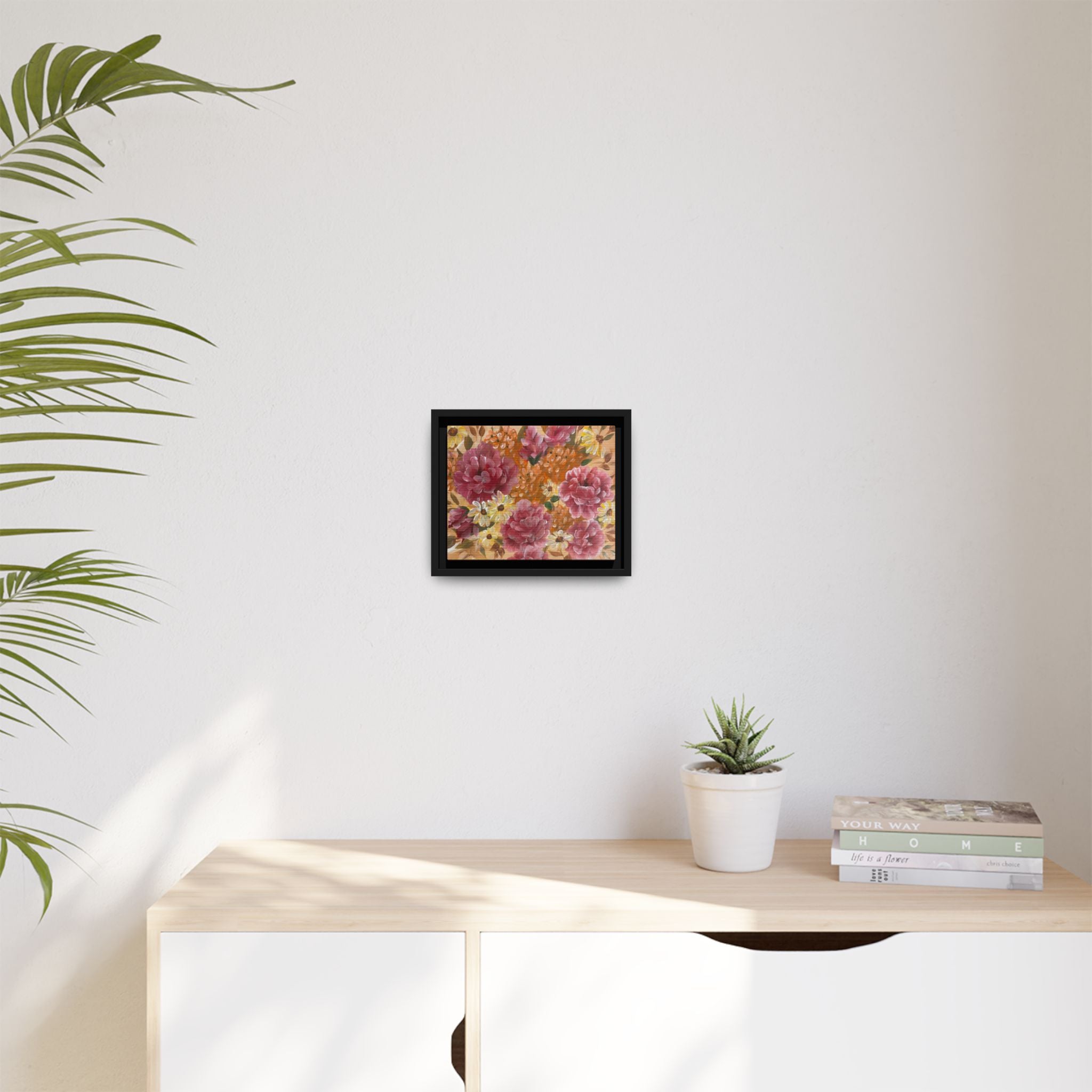 Warm Framed Floral Canvas Print — Vintage Pink Peonies Wall Art
