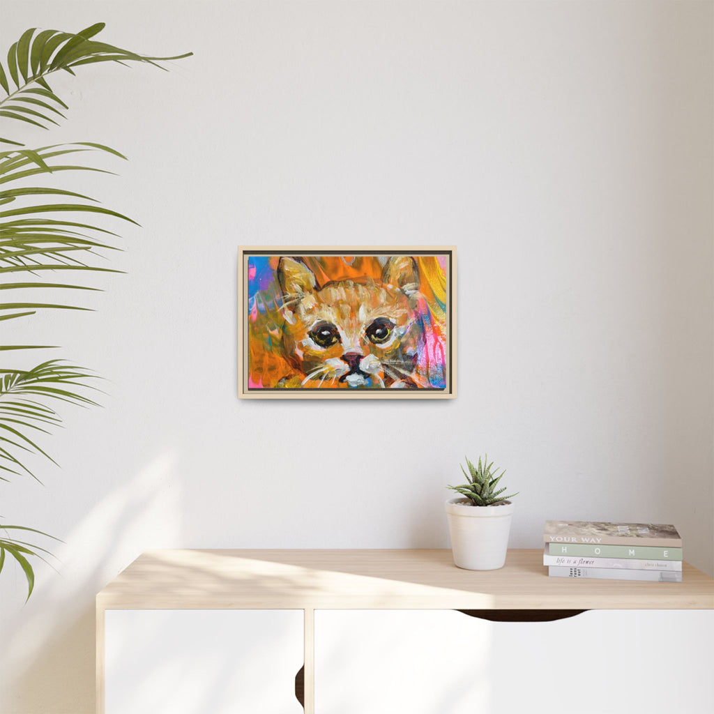 Framed Matte Canvas: Colorful Abstract Ginger Cat Wall Art