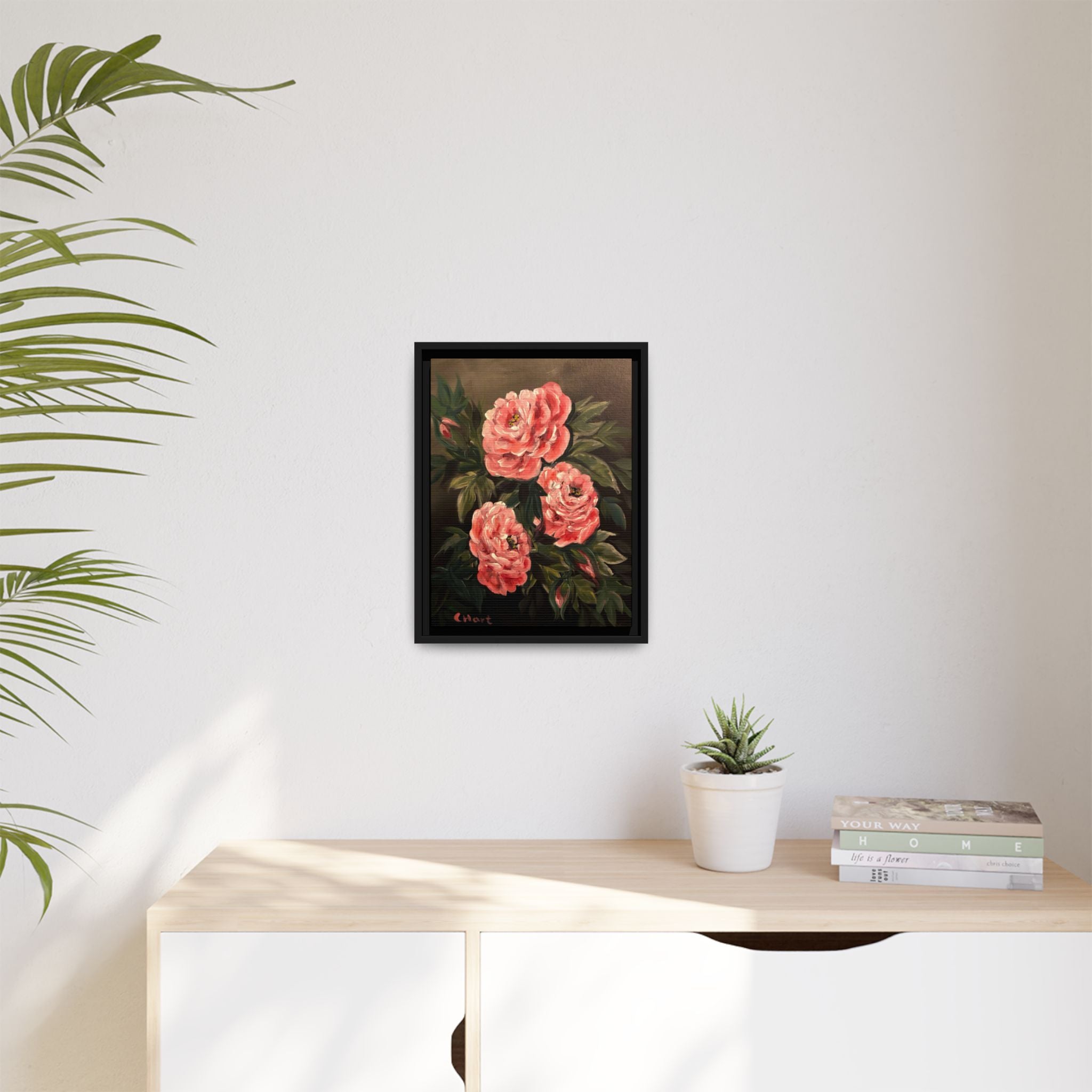 Framed Floral Canvas Art — Pink Peonies Matte Print