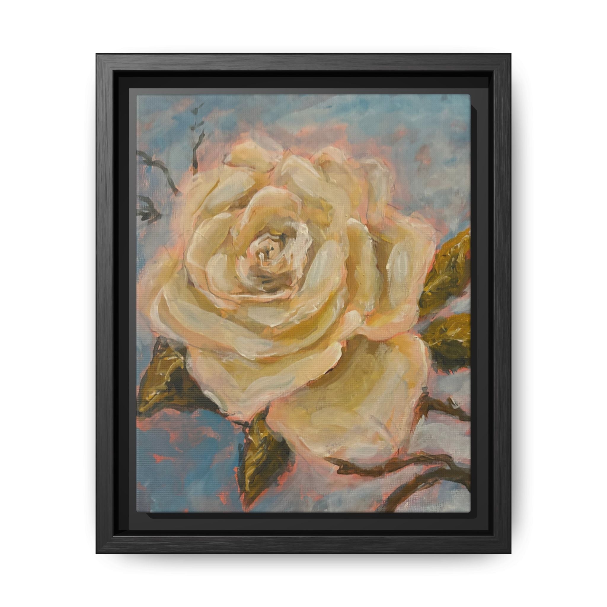 Warm White Rose Framed Matte Canvas - Vintage Rose Floral Wall Art