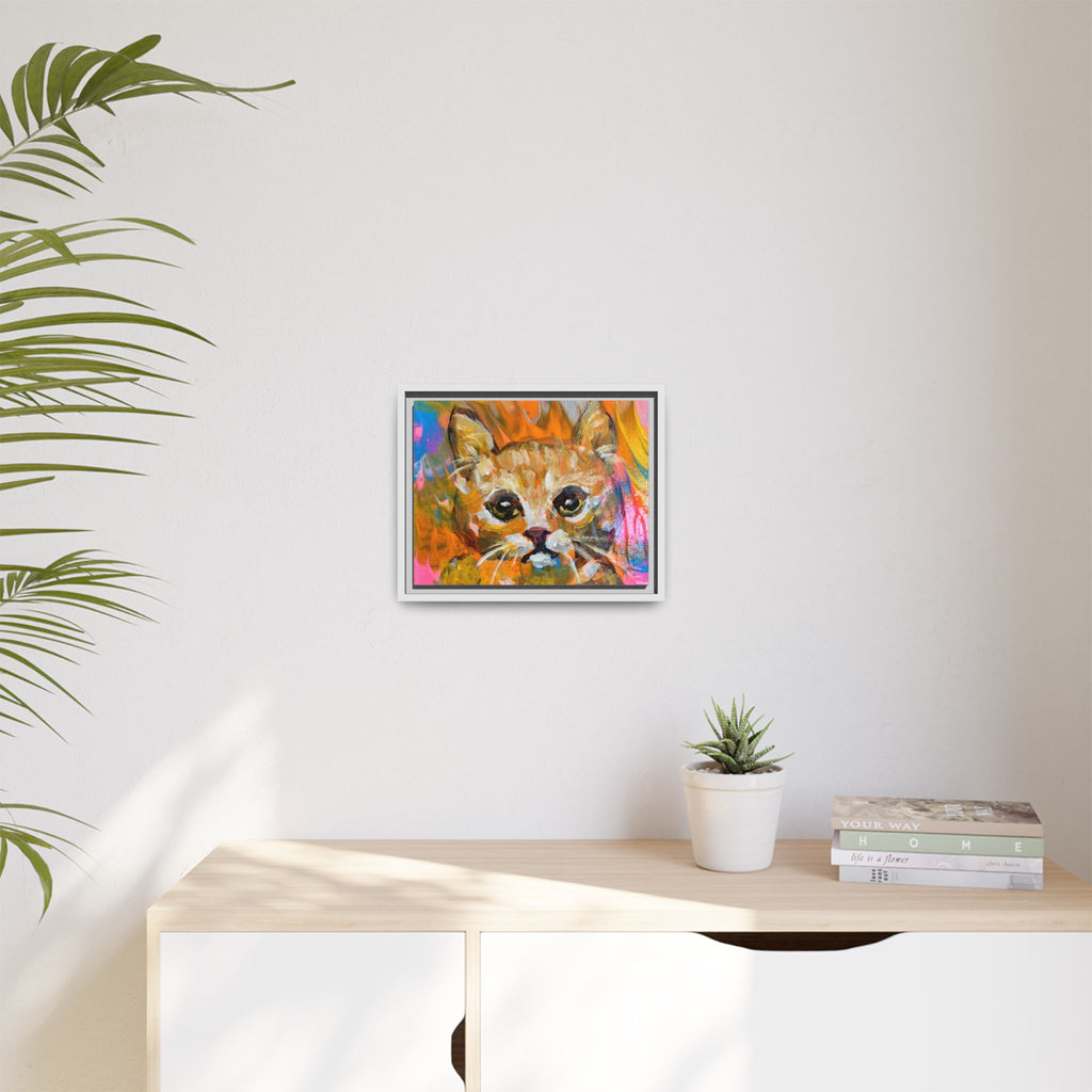 Framed Matte Canvas: Colorful Abstract Ginger Cat Wall Art