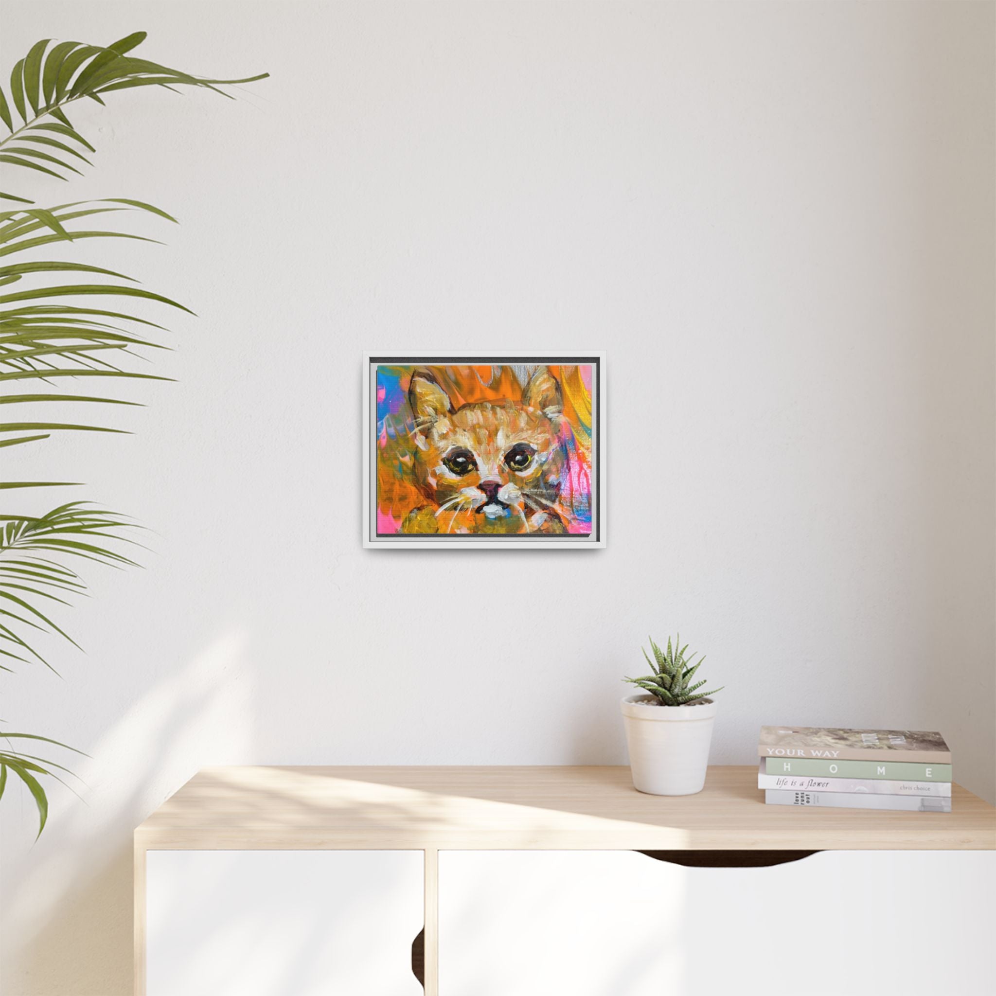 Framed Matte Canvas: Colorful Abstract Ginger Cat Wall Art