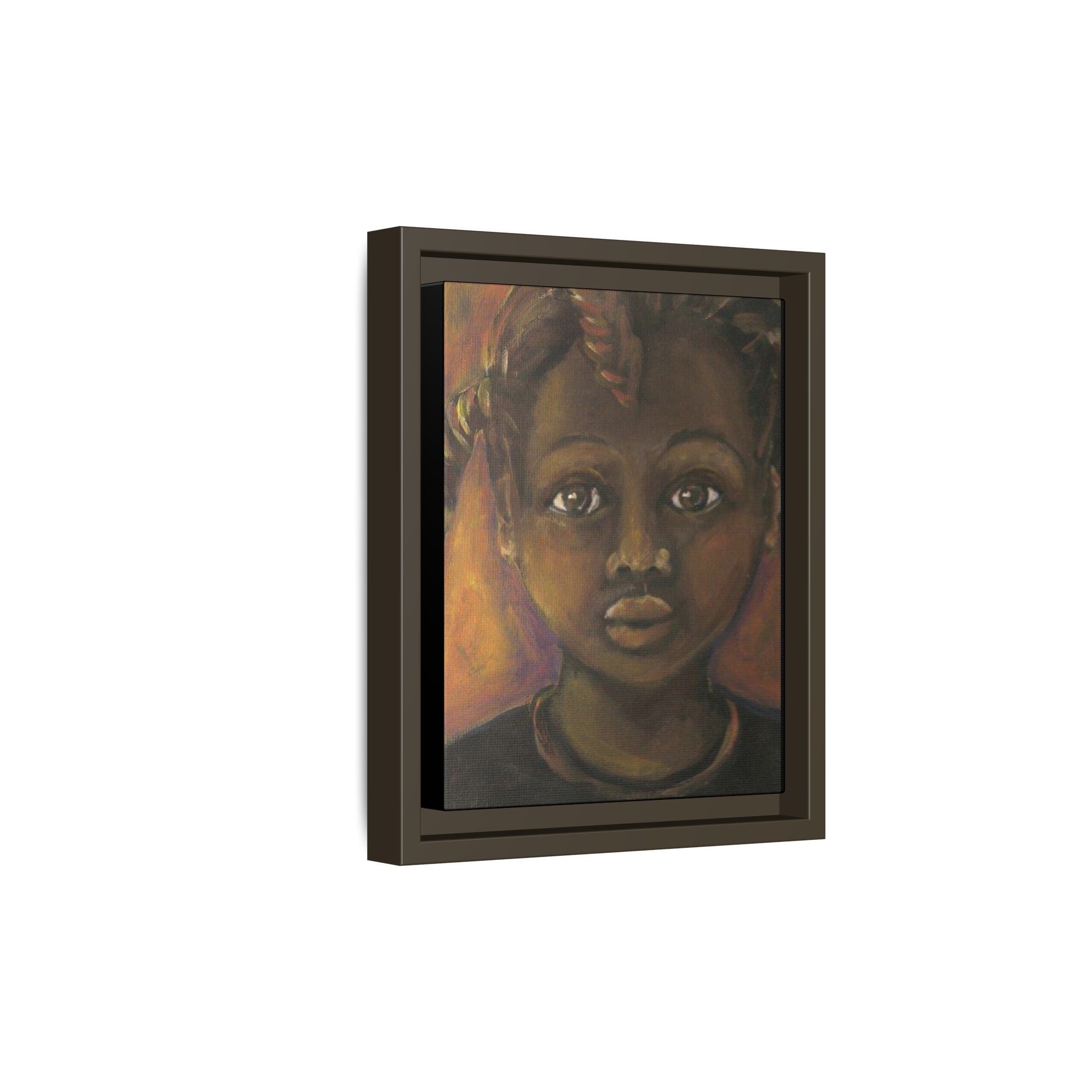 Framed Matte Canvas Portrait – African American Child Wall Art, Warm Earthtone Nursery Décor