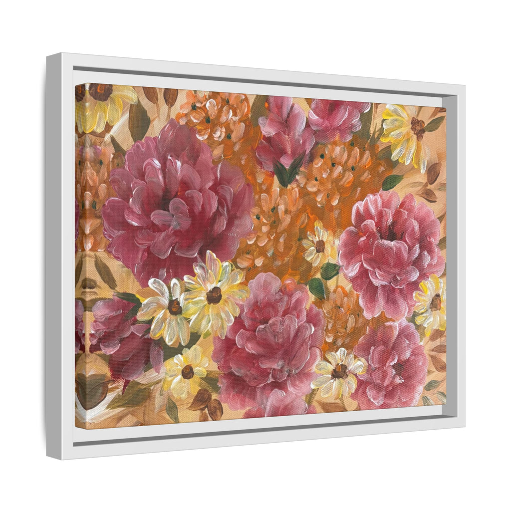 Warm Framed Floral Canvas Print — Vintage Pink Peonies Wall Art