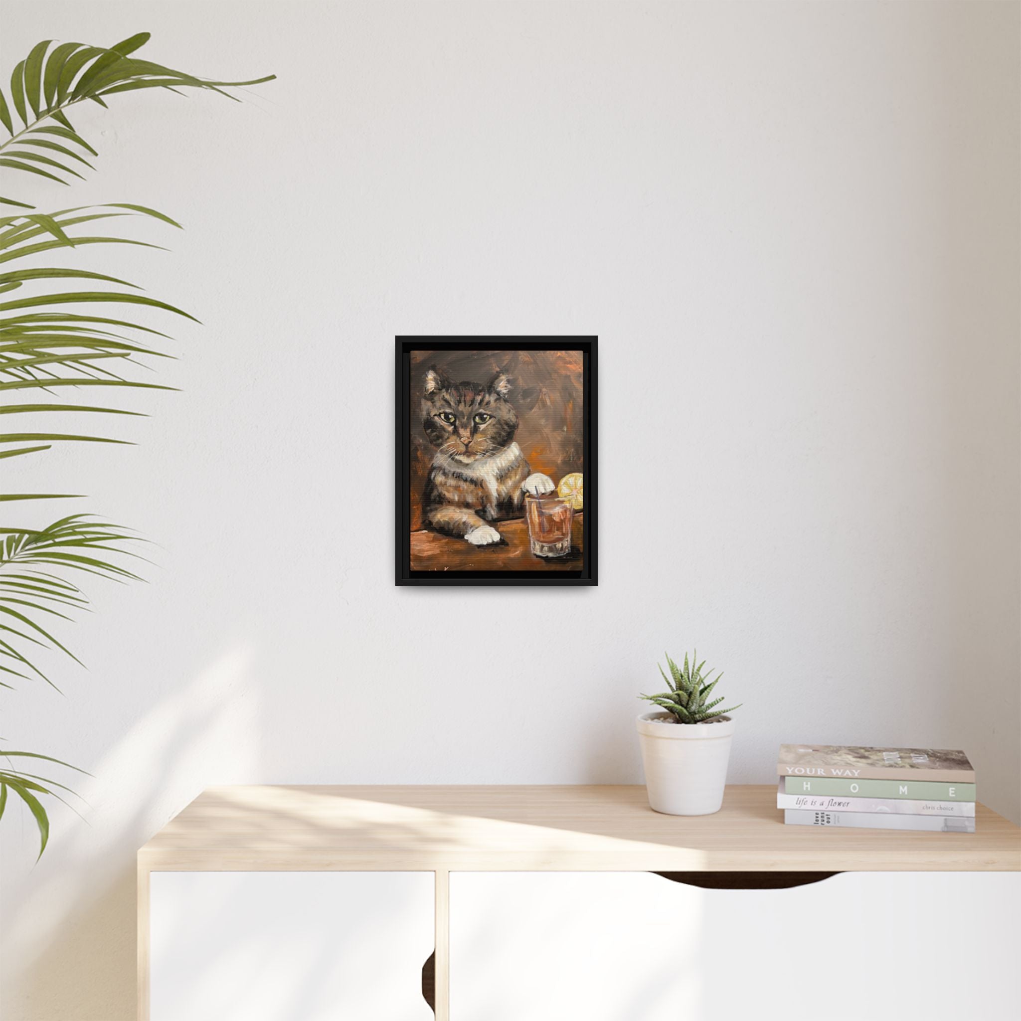 Tabby Cat With Drink - Matte Canvas Wall Art