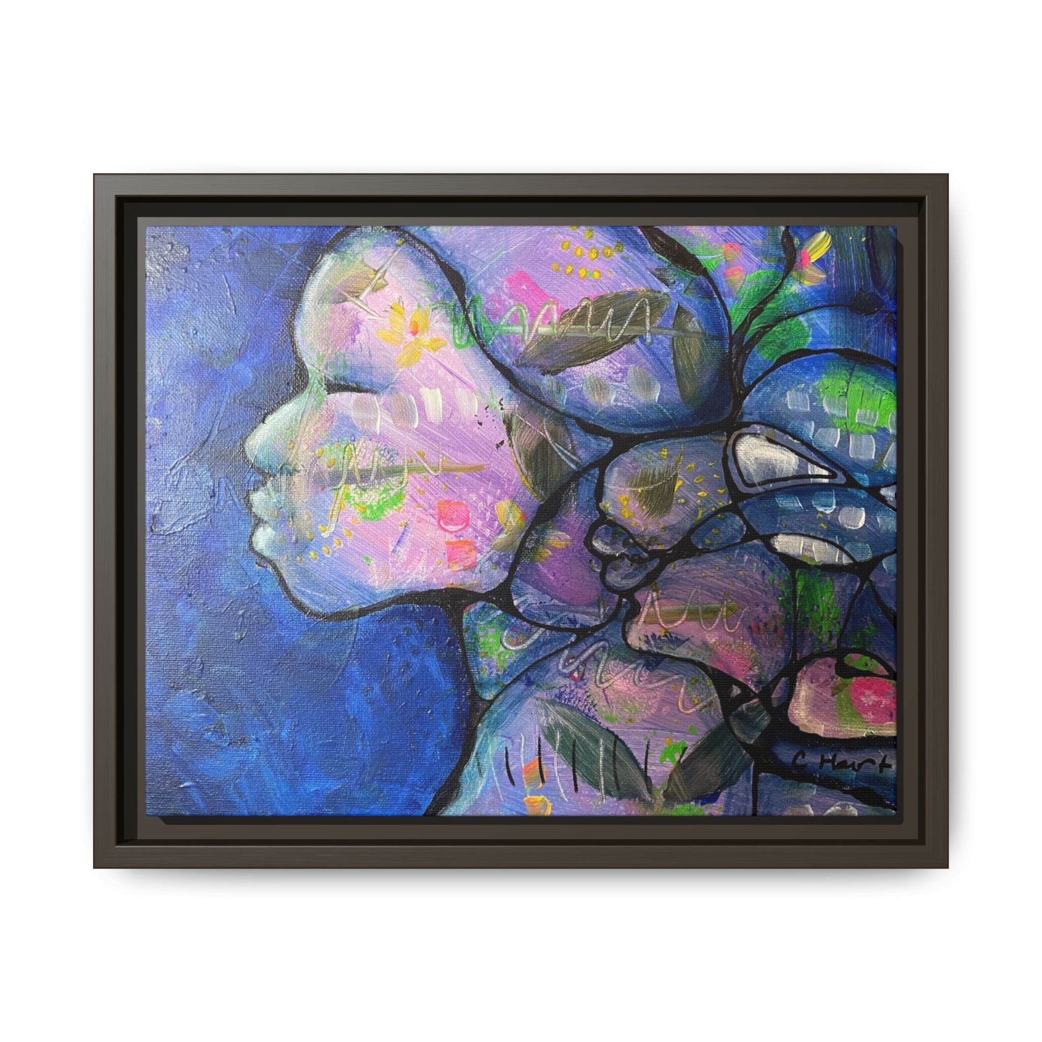 Abstract Woman Framed Matte Canvas Art — Colorful Abstract Profile Portrait