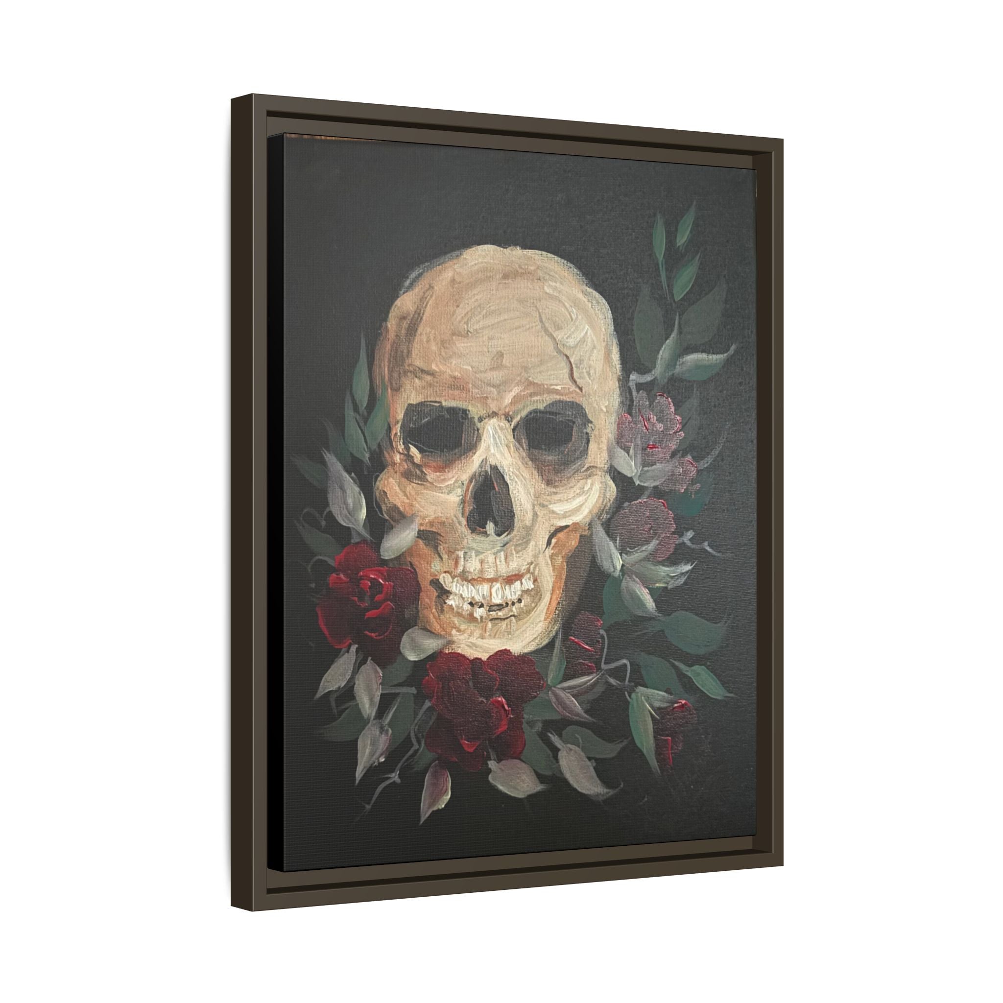 Framed Matte Canvas Skull & Roses Wall Art — Dark Gothic Home Decor