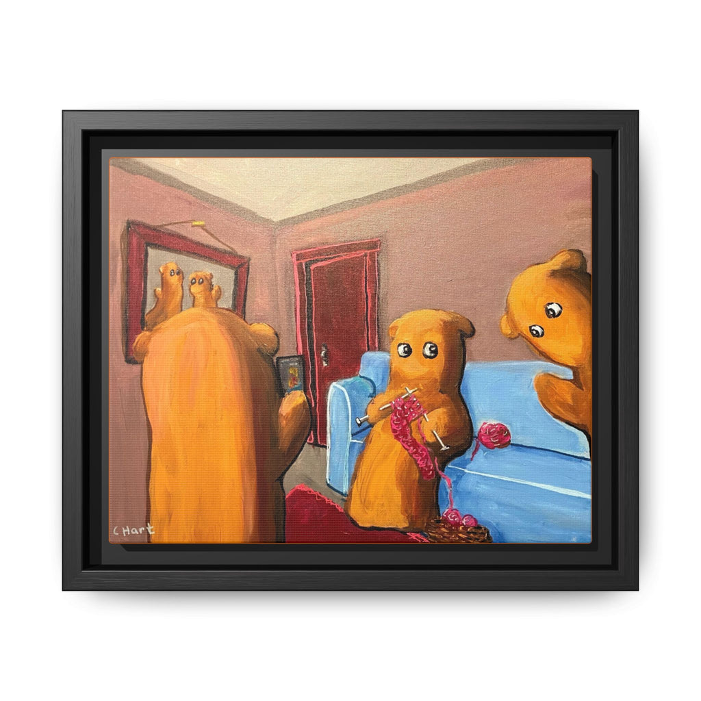 Whimsical Bear Family Framed Canvas Art — Matte Multi-Color Wall Decor