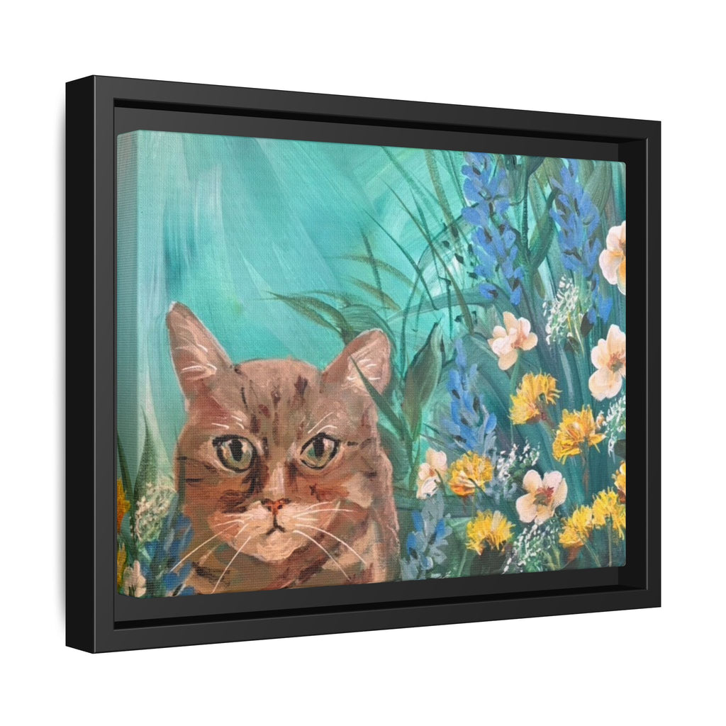 Framed Cat Portrait Canvas — Floral Wall Art