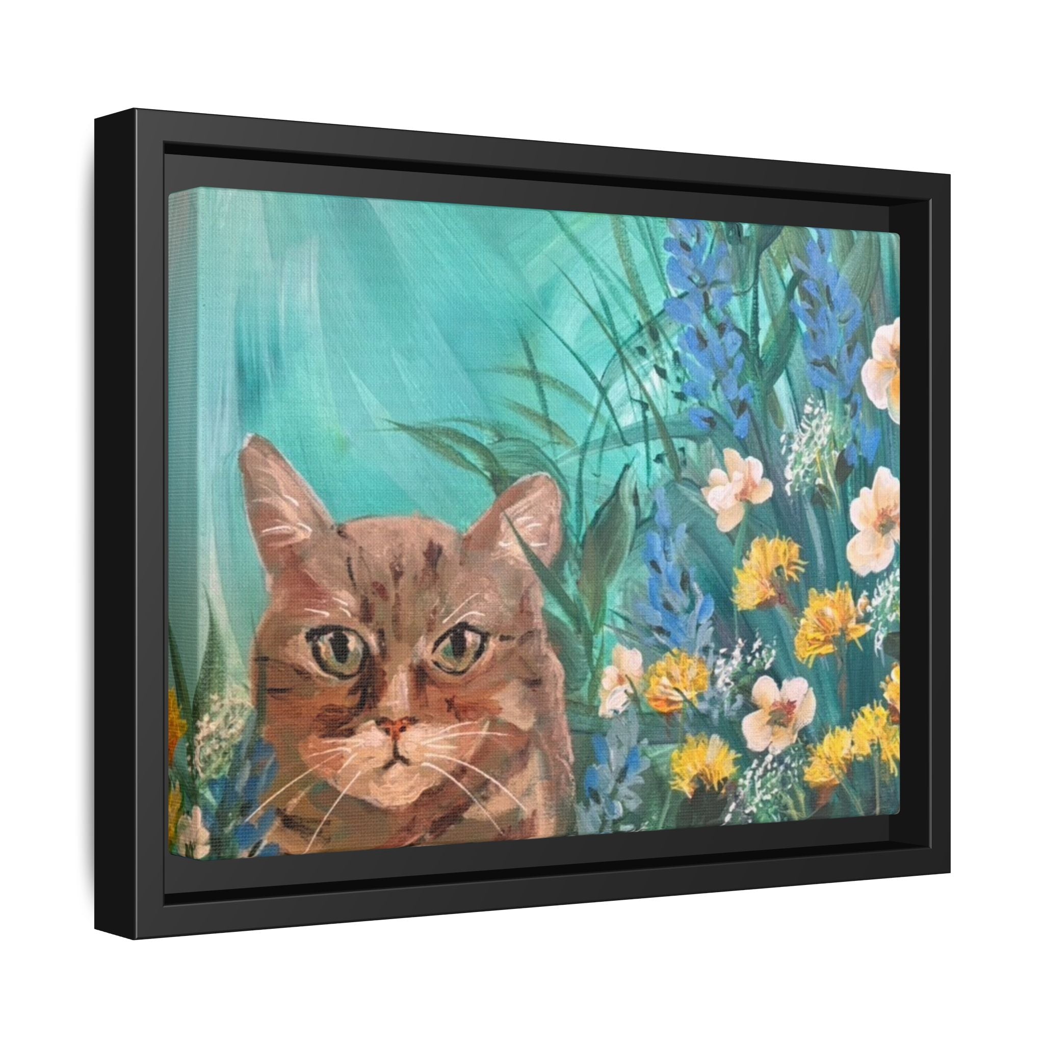 Framed Cat Portrait Canvas — Floral Wall Art