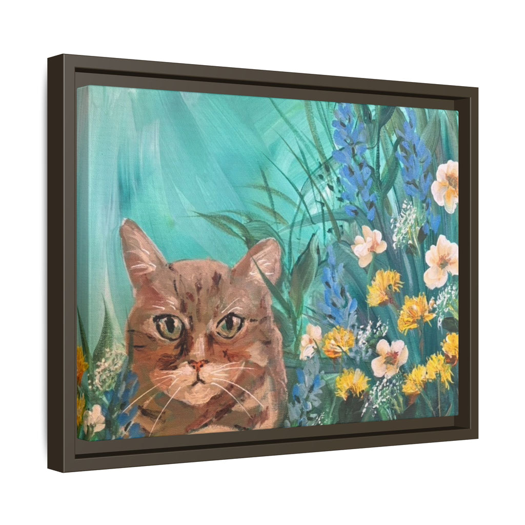 Framed Cat Portrait Canvas — Floral Wall Art