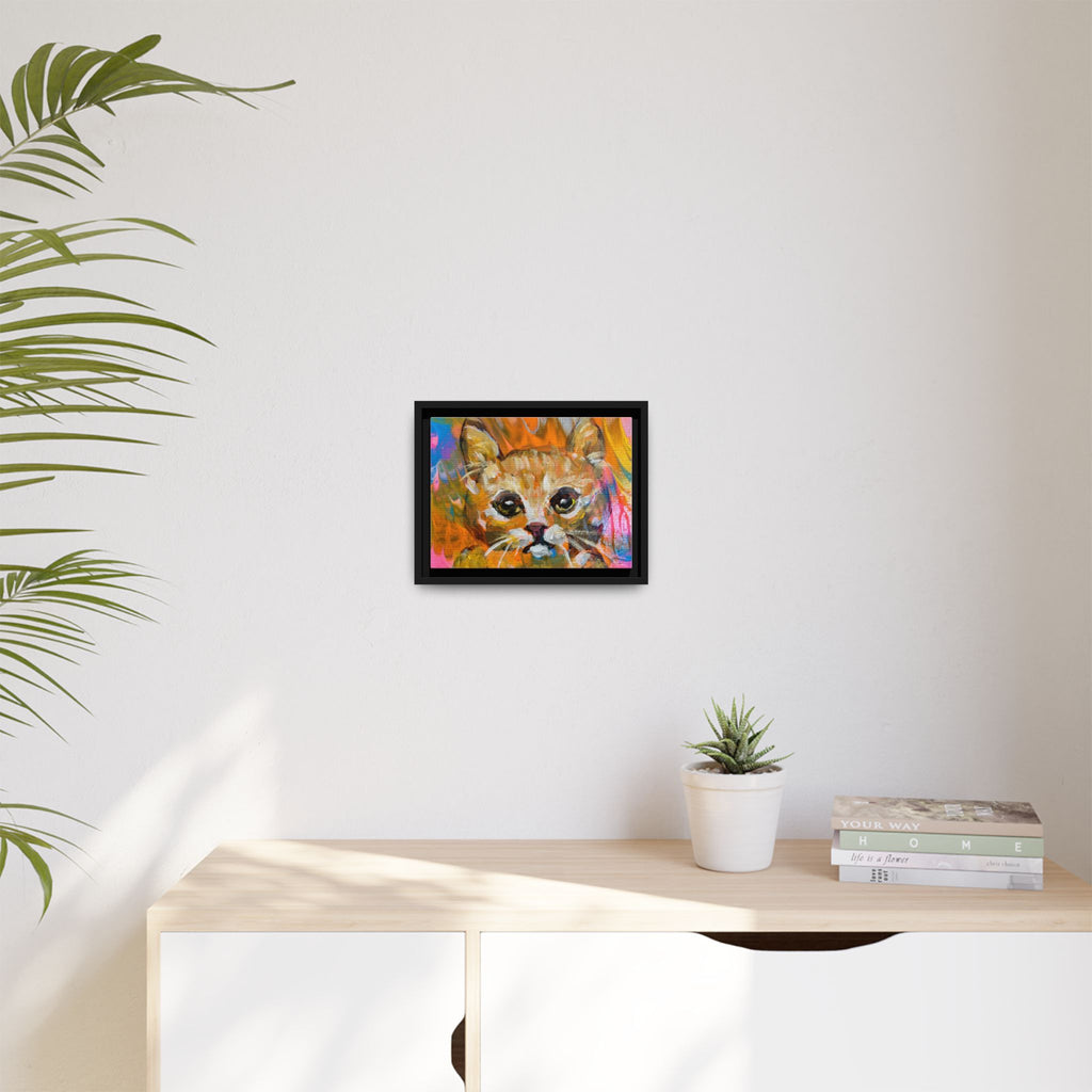Framed Matte Canvas: Colorful Abstract Ginger Cat Wall Art