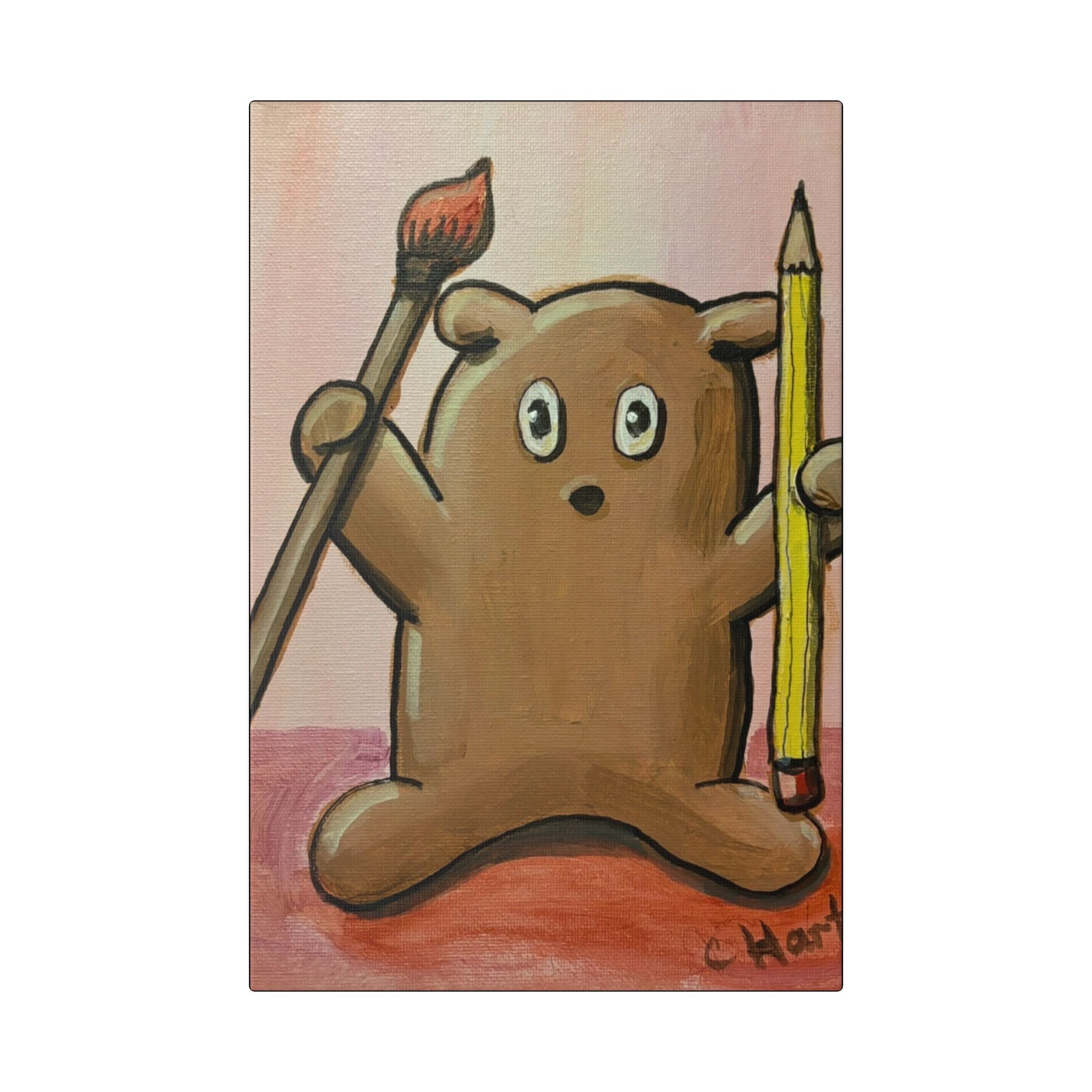 Cute Bear Artist Canvas Print — Whimsical Kids Room Wall Art
