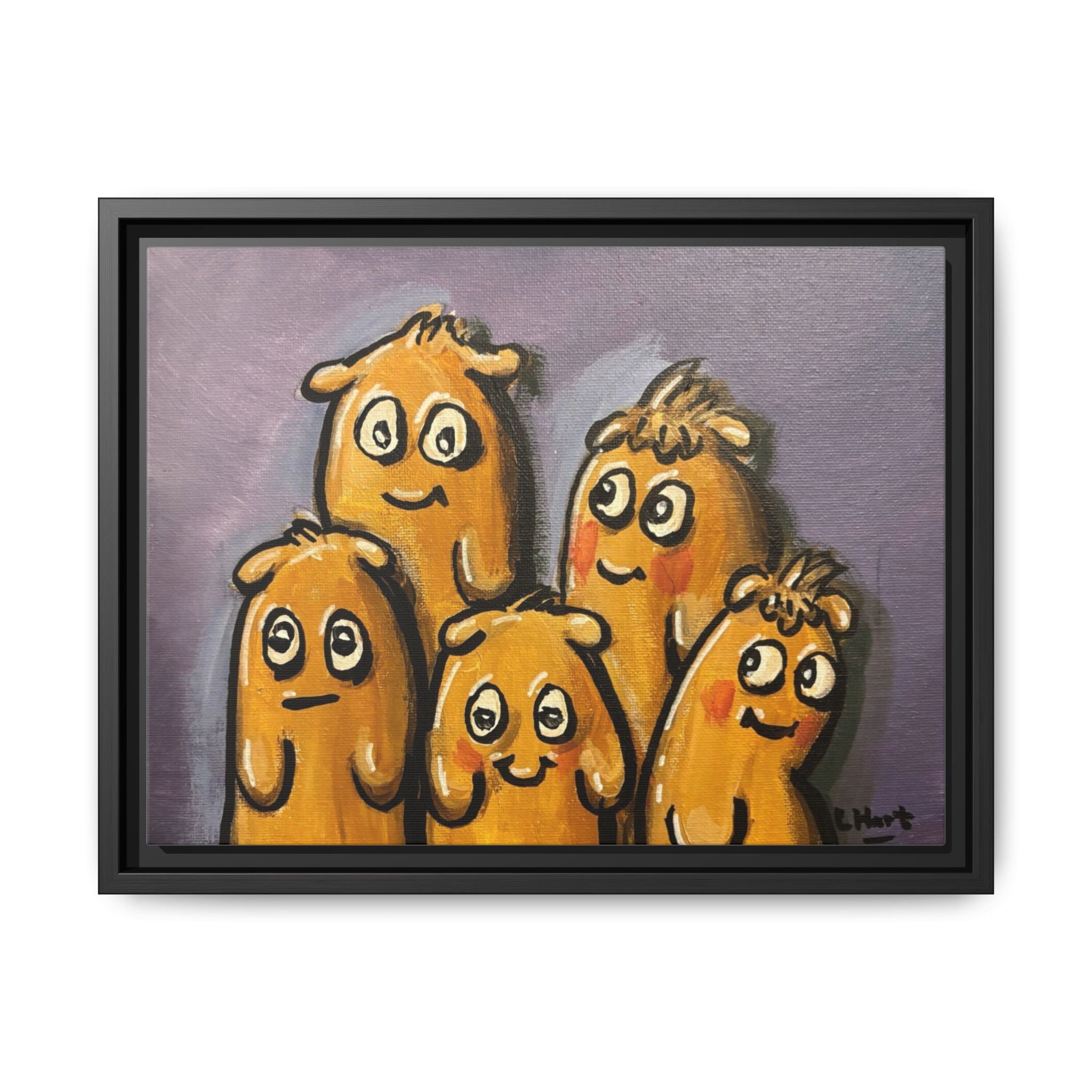 Whimsical Family Monsters Matte Canvas Framed Wall Art