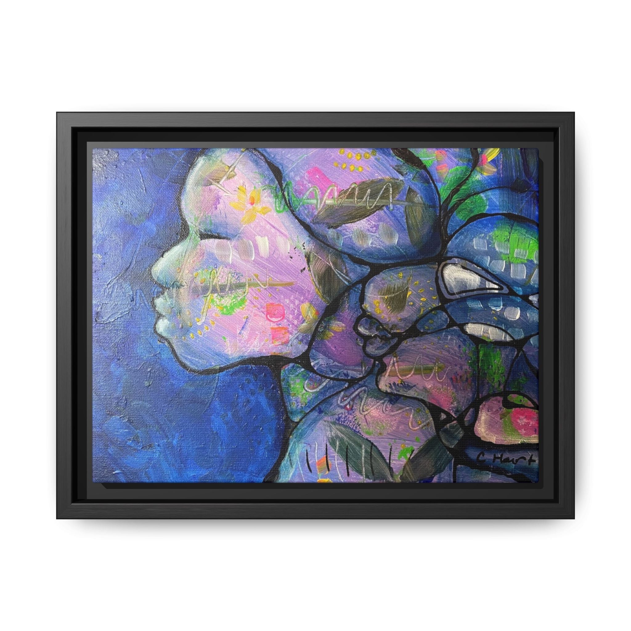 Abstract Woman Framed Matte Canvas Art — Colorful Abstract Profile Portrait