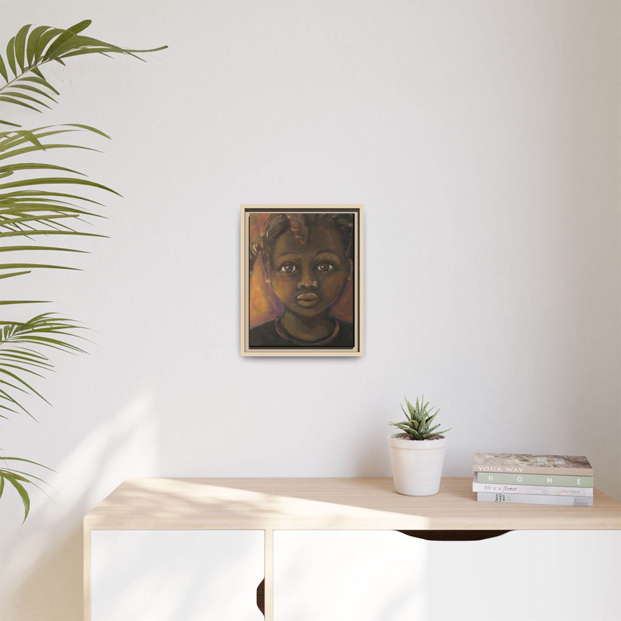 Framed Matte Canvas Portrait – African American Child Wall Art, Warm Earthtone Nursery Décor