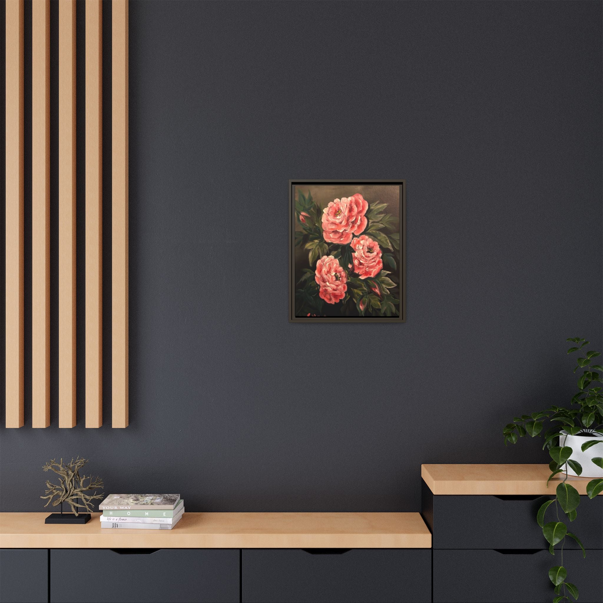 Framed Floral Canvas Art — Pink Peonies Matte Print