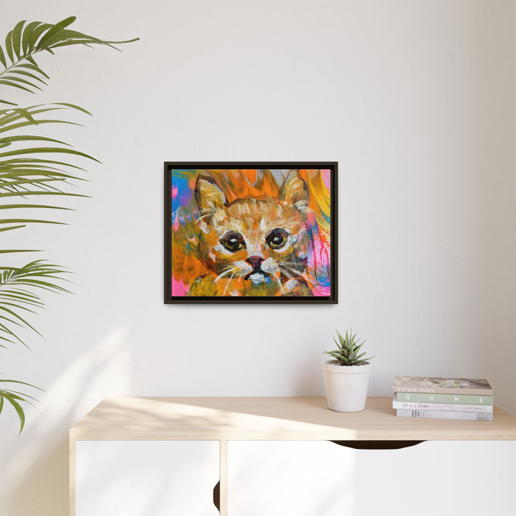 Framed Matte Canvas: Colorful Abstract Ginger Cat Wall Art