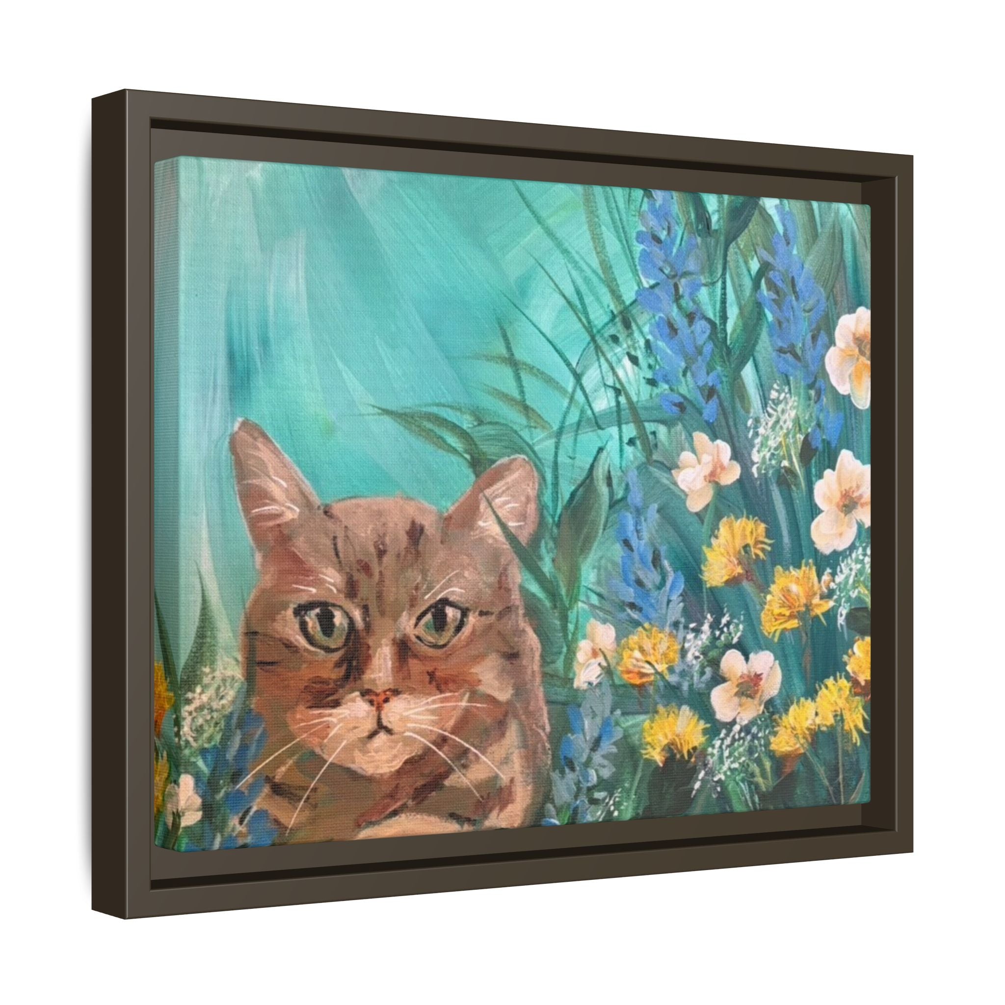 Framed Cat Portrait Canvas — Floral Wall Art