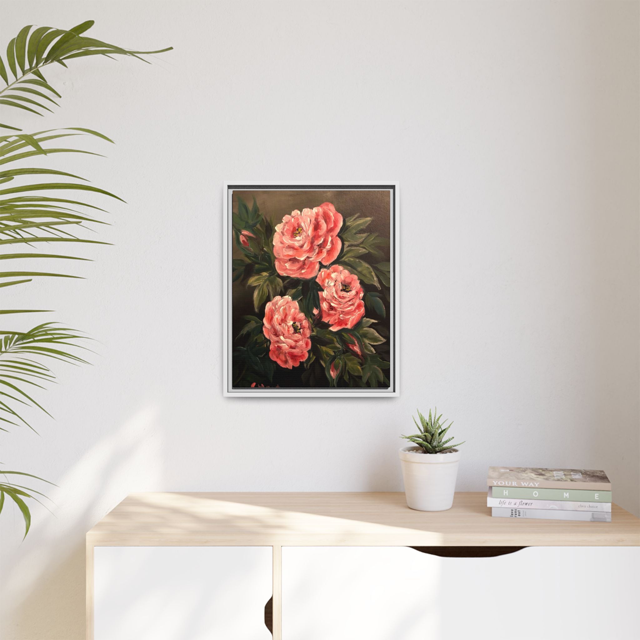 Framed Floral Canvas Art — Pink Peonies Matte Print