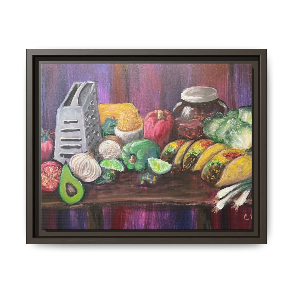 Taco Tuesday Framed Matte Canvas: Colorful Kitchen Still Life Painting