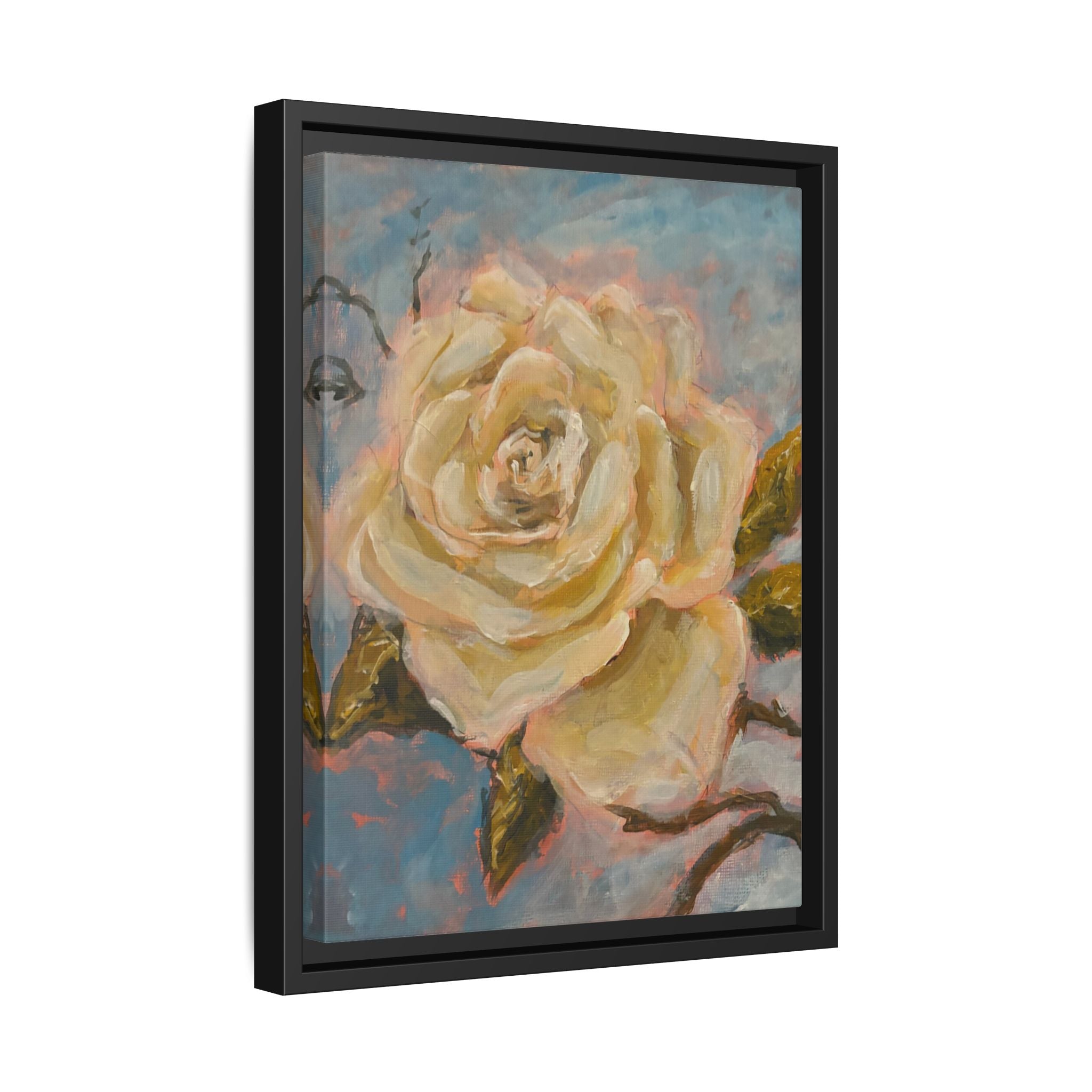 Warm White Rose Framed Matte Canvas - Vintage Rose Floral Wall Art