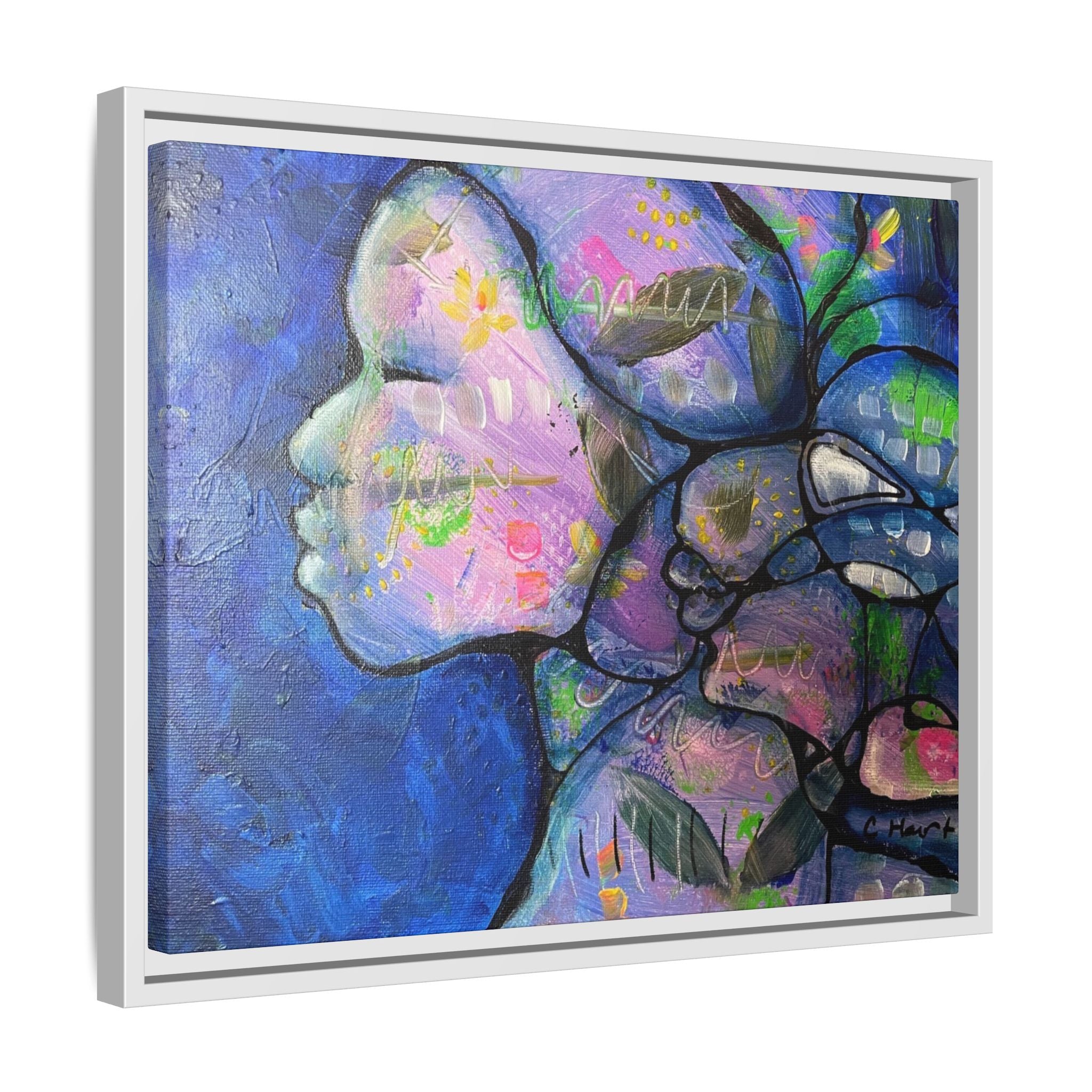 Abstract Woman Framed Matte Canvas Art — Colorful Abstract Profile Portrait