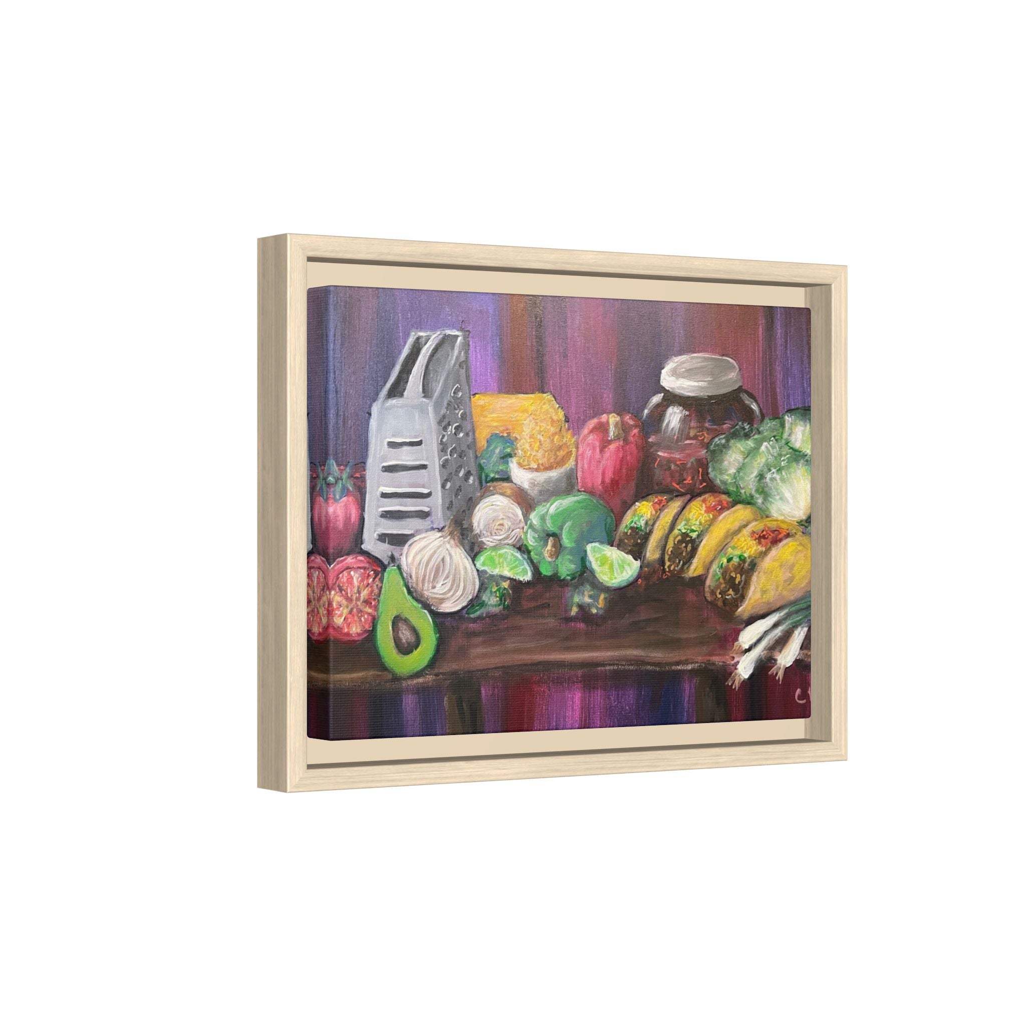 Taco Tuesday Framed Matte Canvas: Colorful Kitchen Still Life Painting