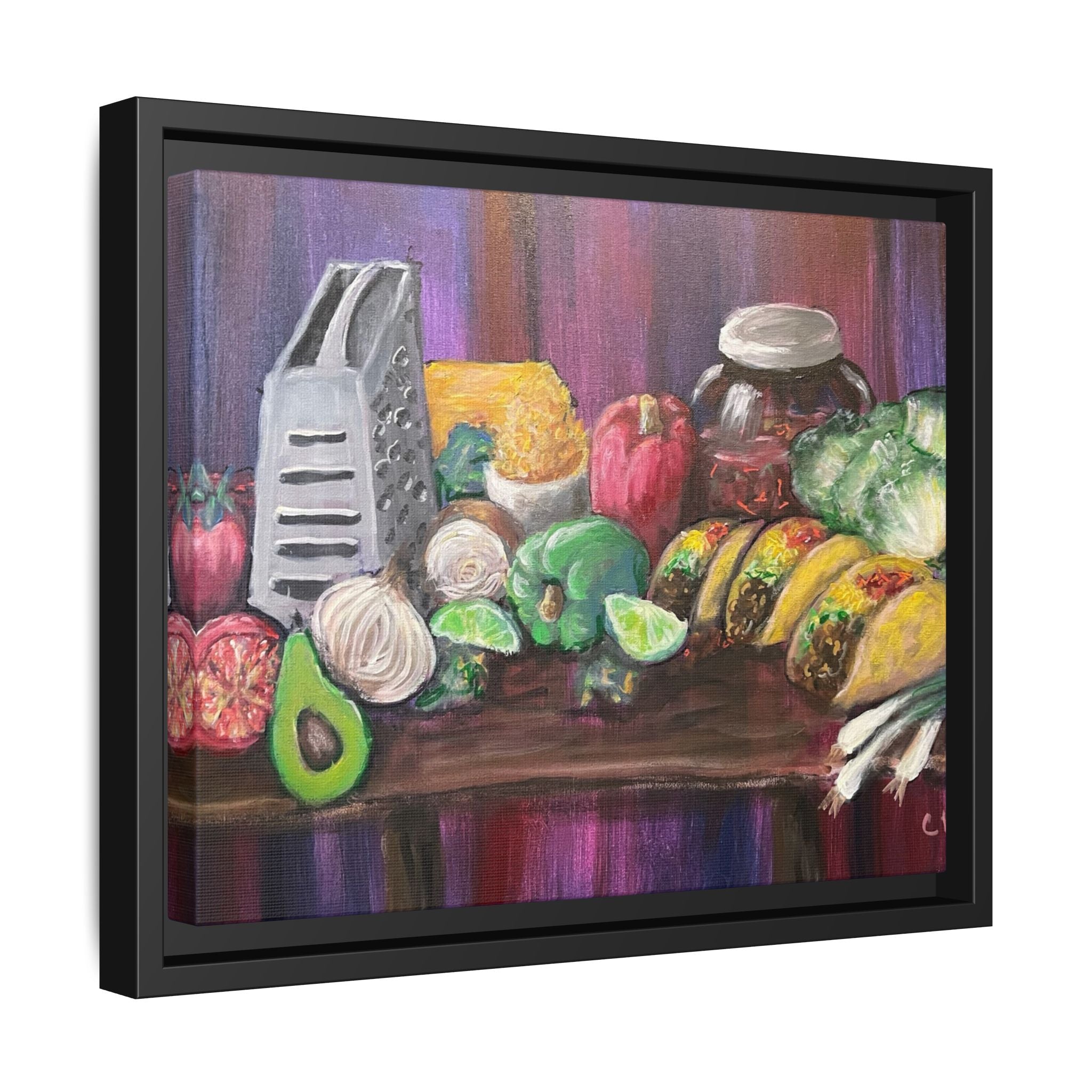 Taco Tuesday Framed Matte Canvas: Colorful Kitchen Still Life Painting