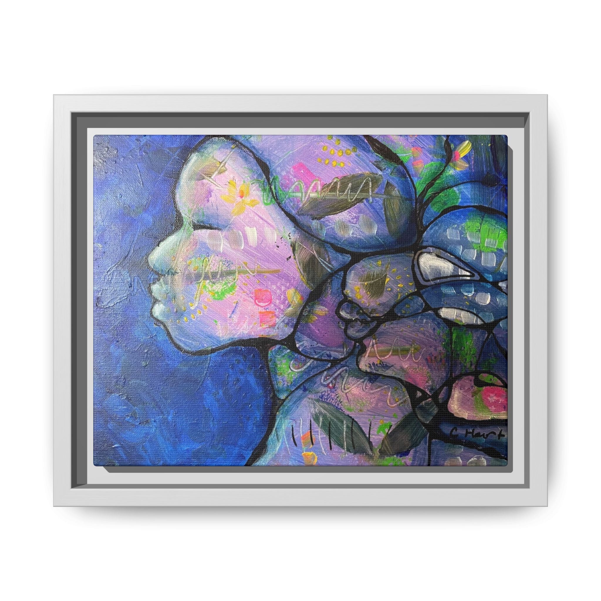 Abstract Woman Framed Matte Canvas Art — Colorful Abstract Profile Portrait