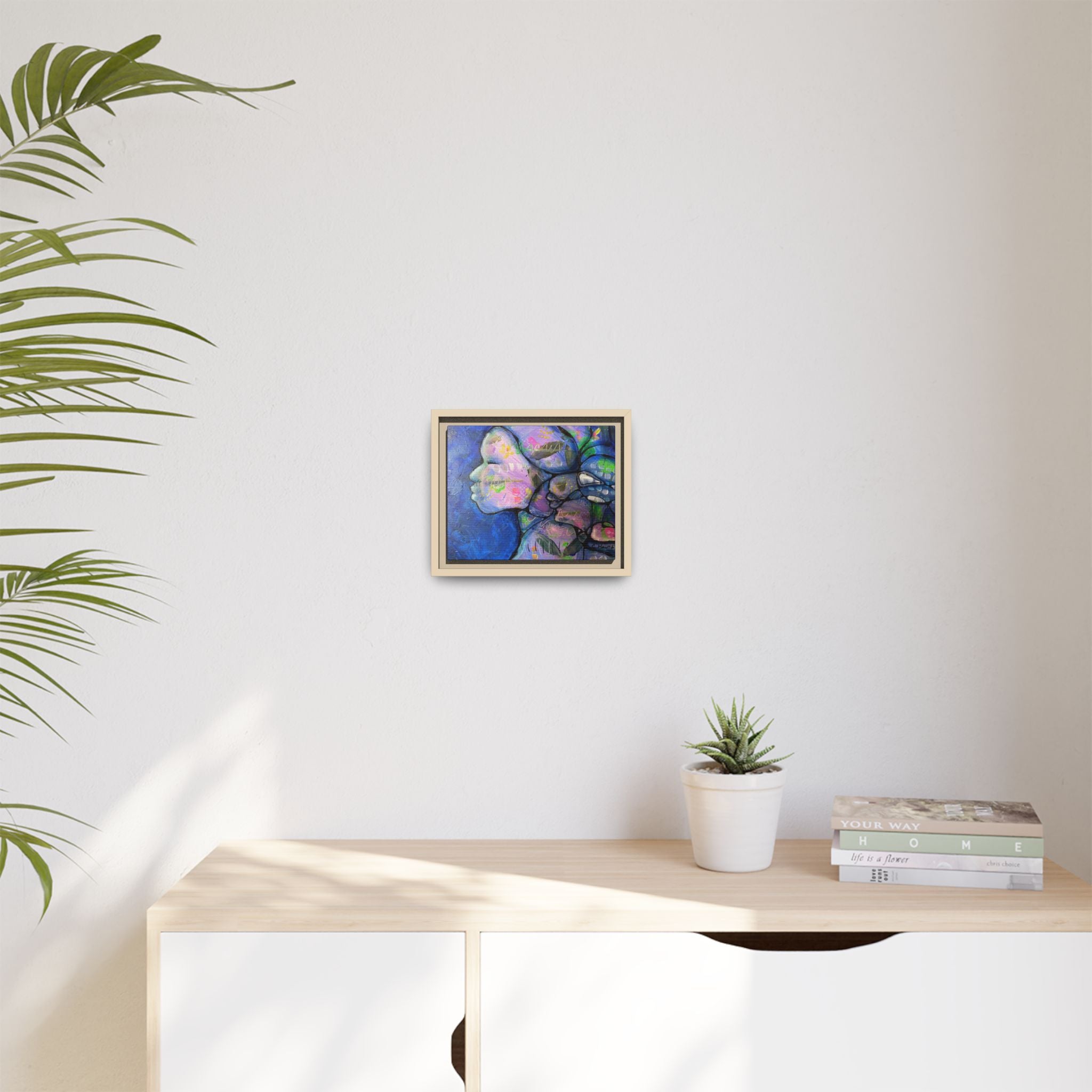 Abstract Woman Framed Matte Canvas Art — Colorful Abstract Profile Portrait