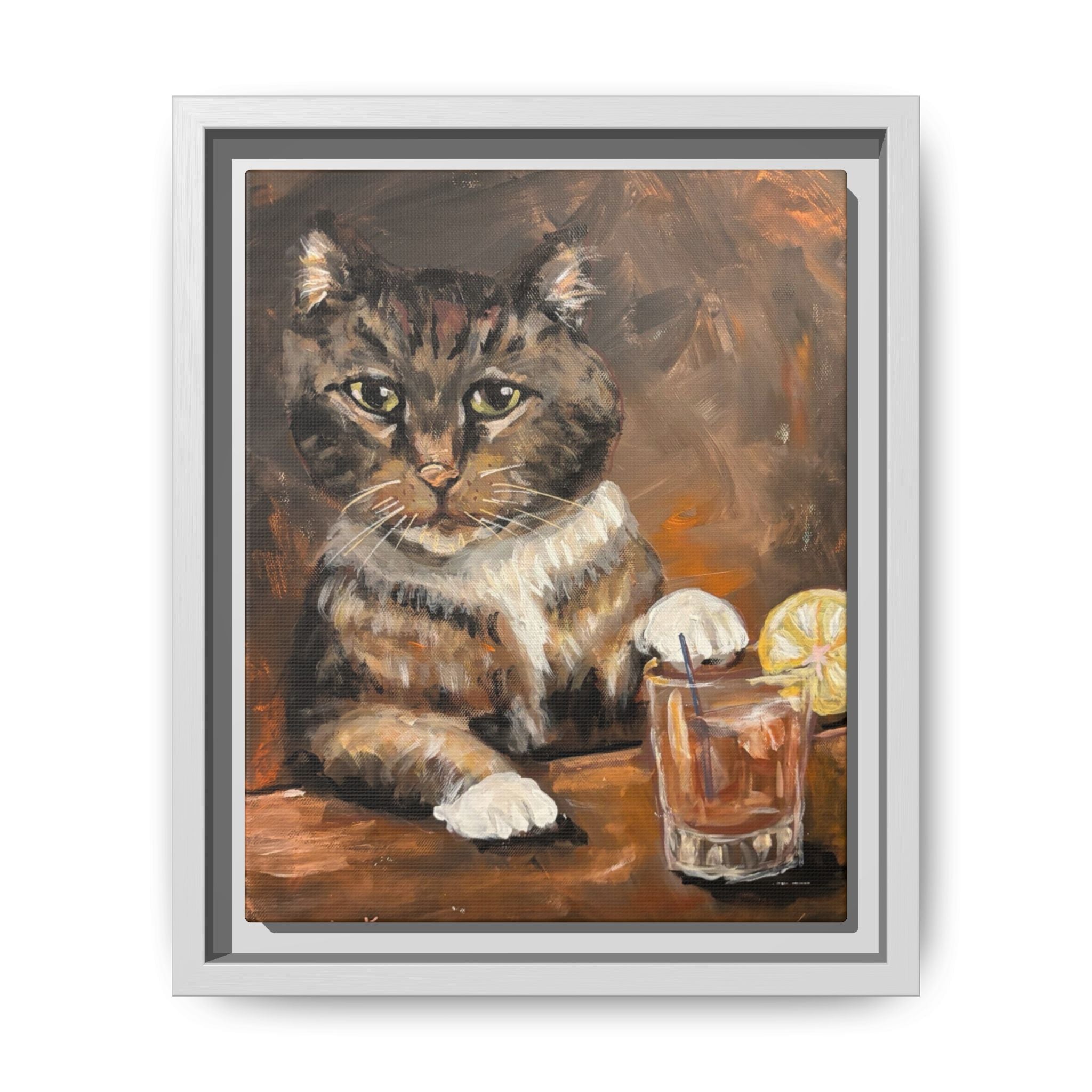 Tabby Cat With Drink - Matte Canvas Wall Art