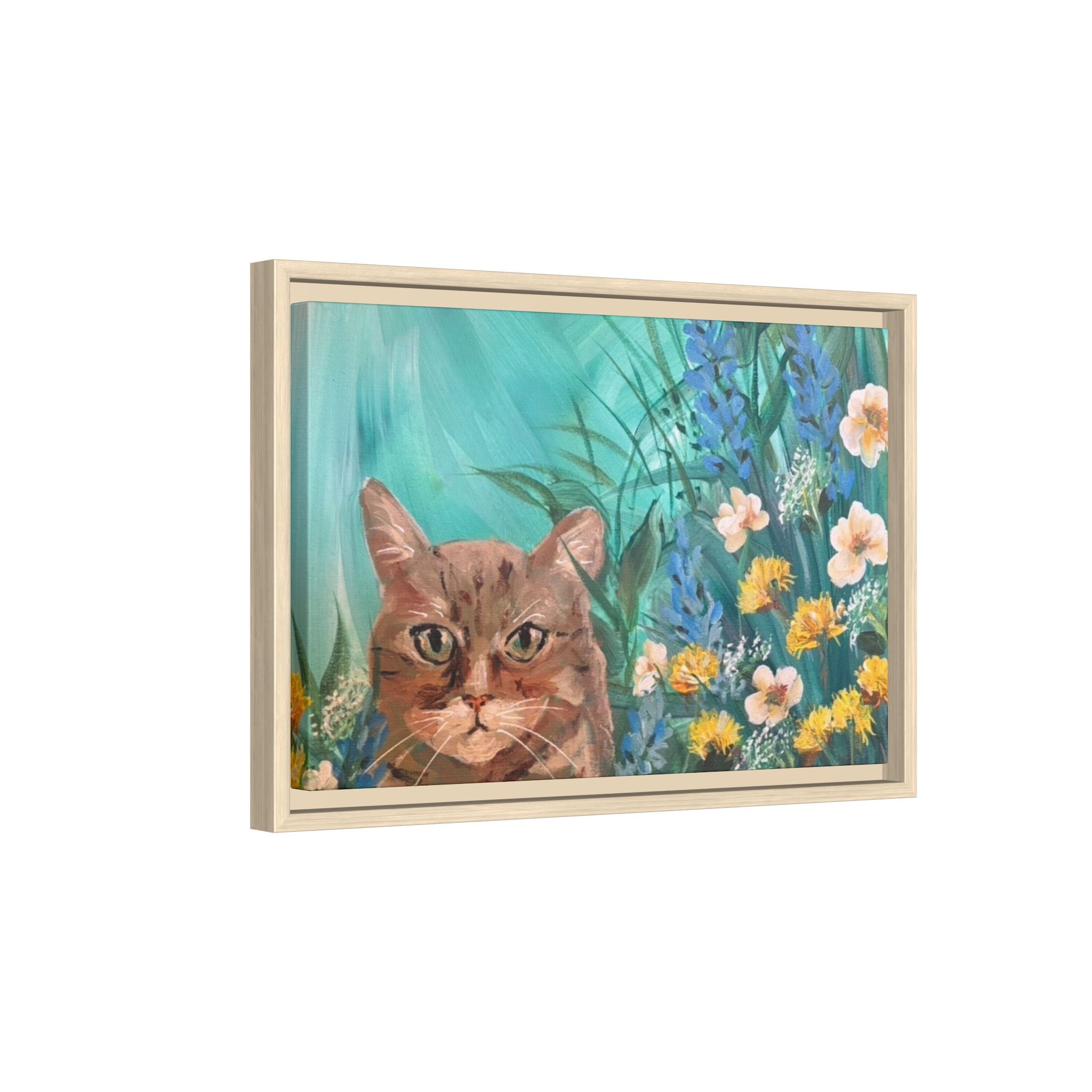 Framed Cat Portrait Canvas — Floral Wall Art