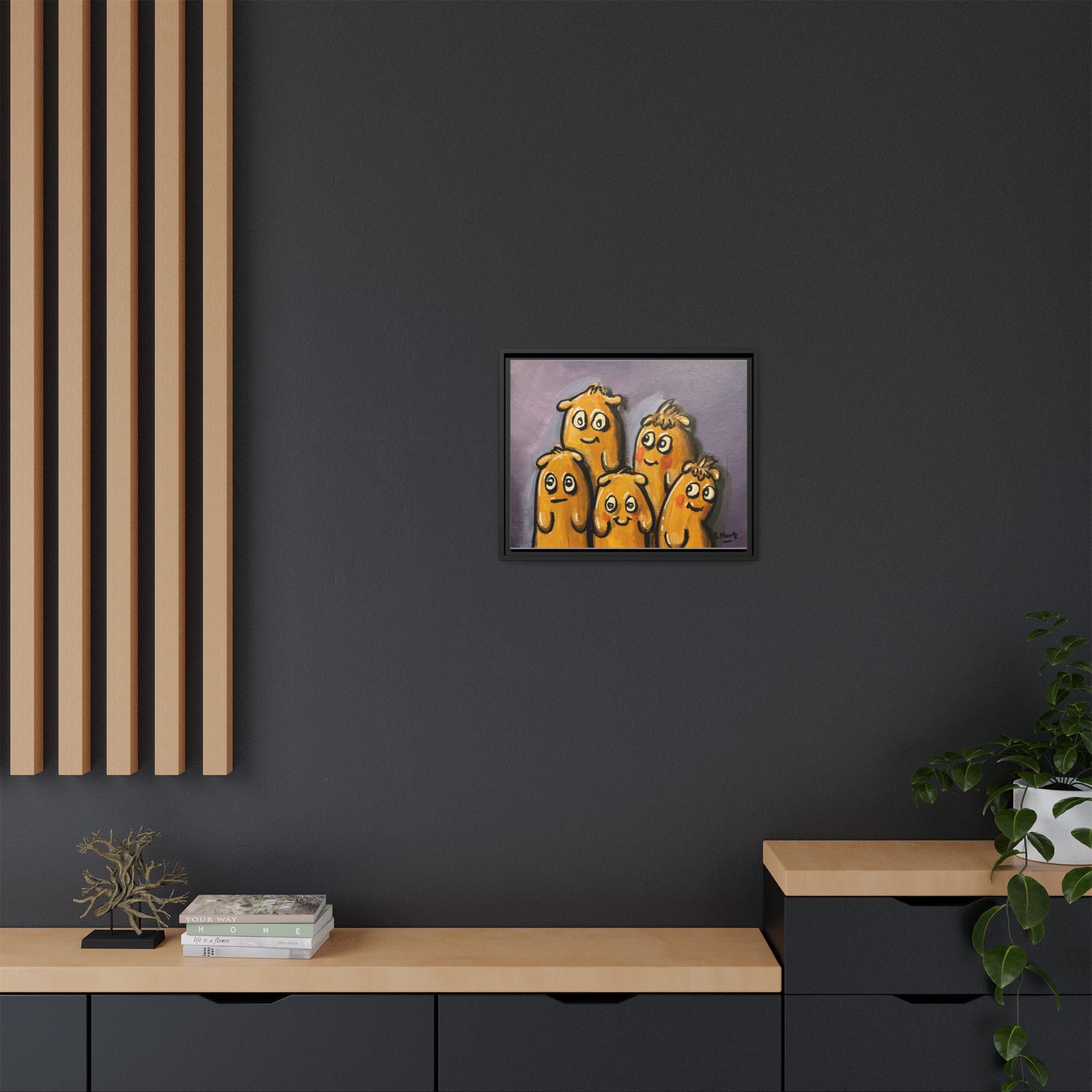 Whimsical Family Monsters Matte Canvas Framed Wall Art