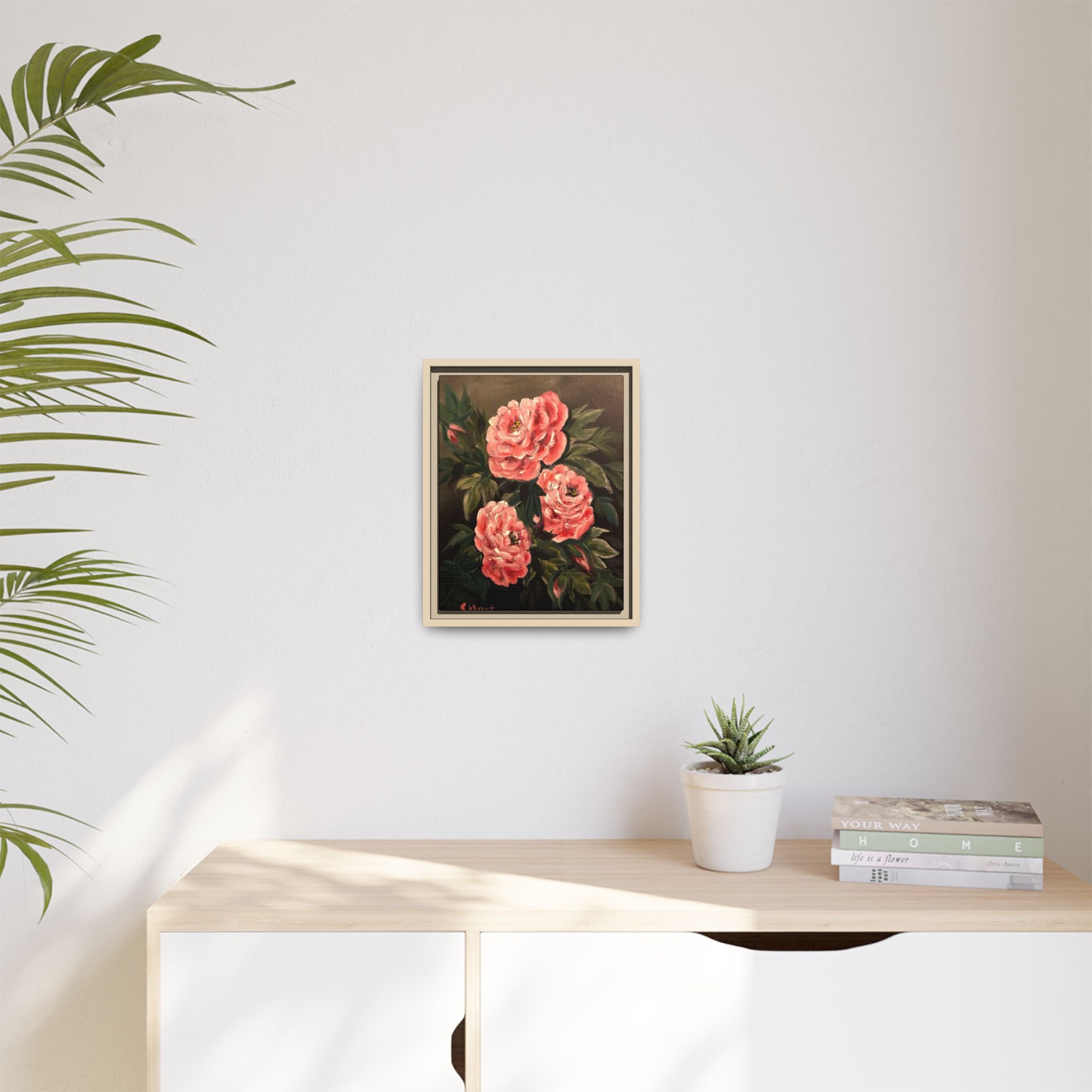 Framed Floral Canvas Art — Pink Peonies Matte Print