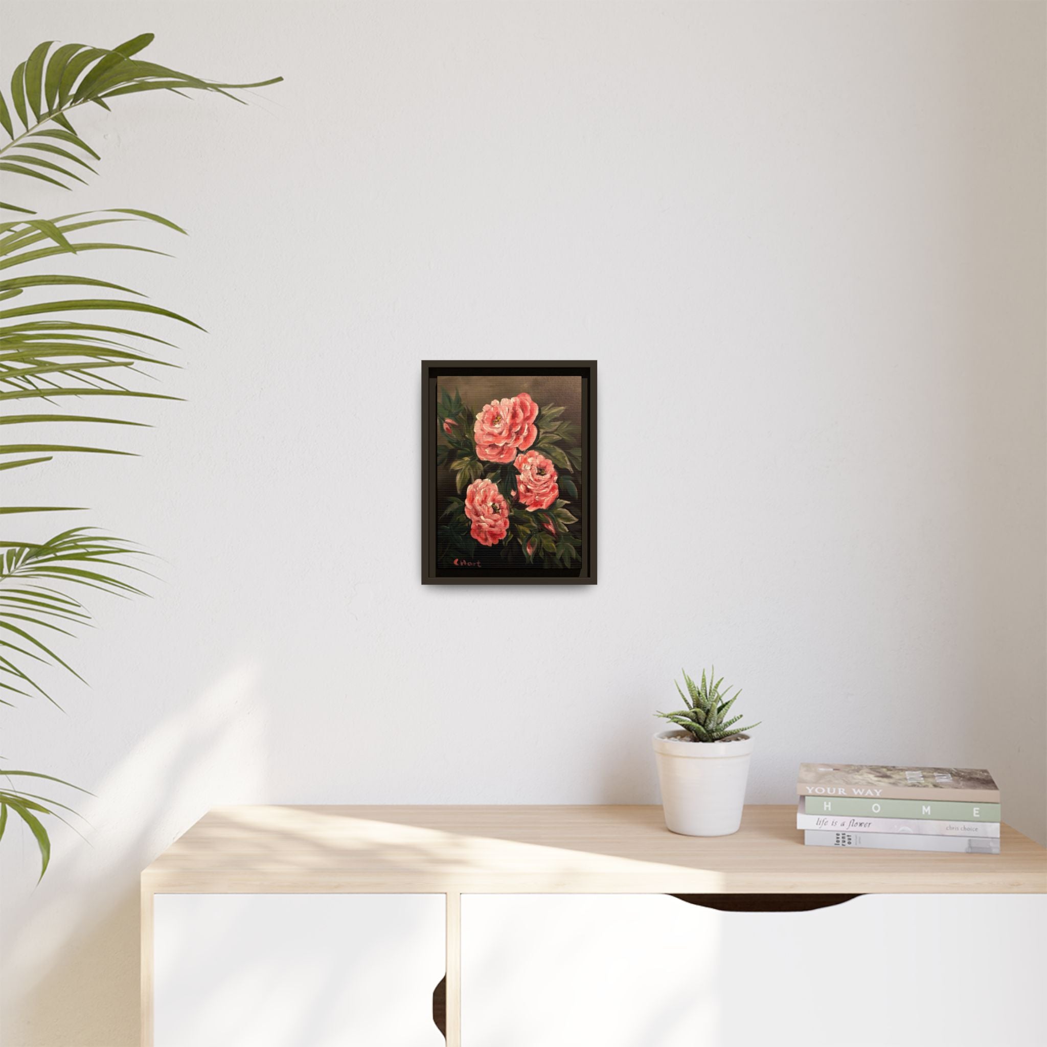 Framed Floral Canvas Art — Pink Peonies Matte Print