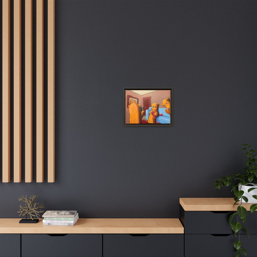Whimsical Bear Family Framed Canvas Art — Matte Multi-Color Wall Decor