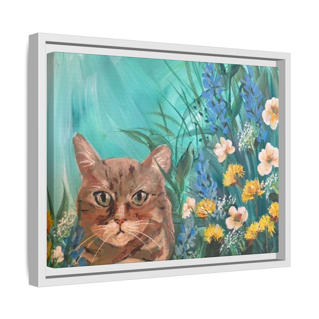 Framed Cat Portrait Canvas — Floral Wall Art