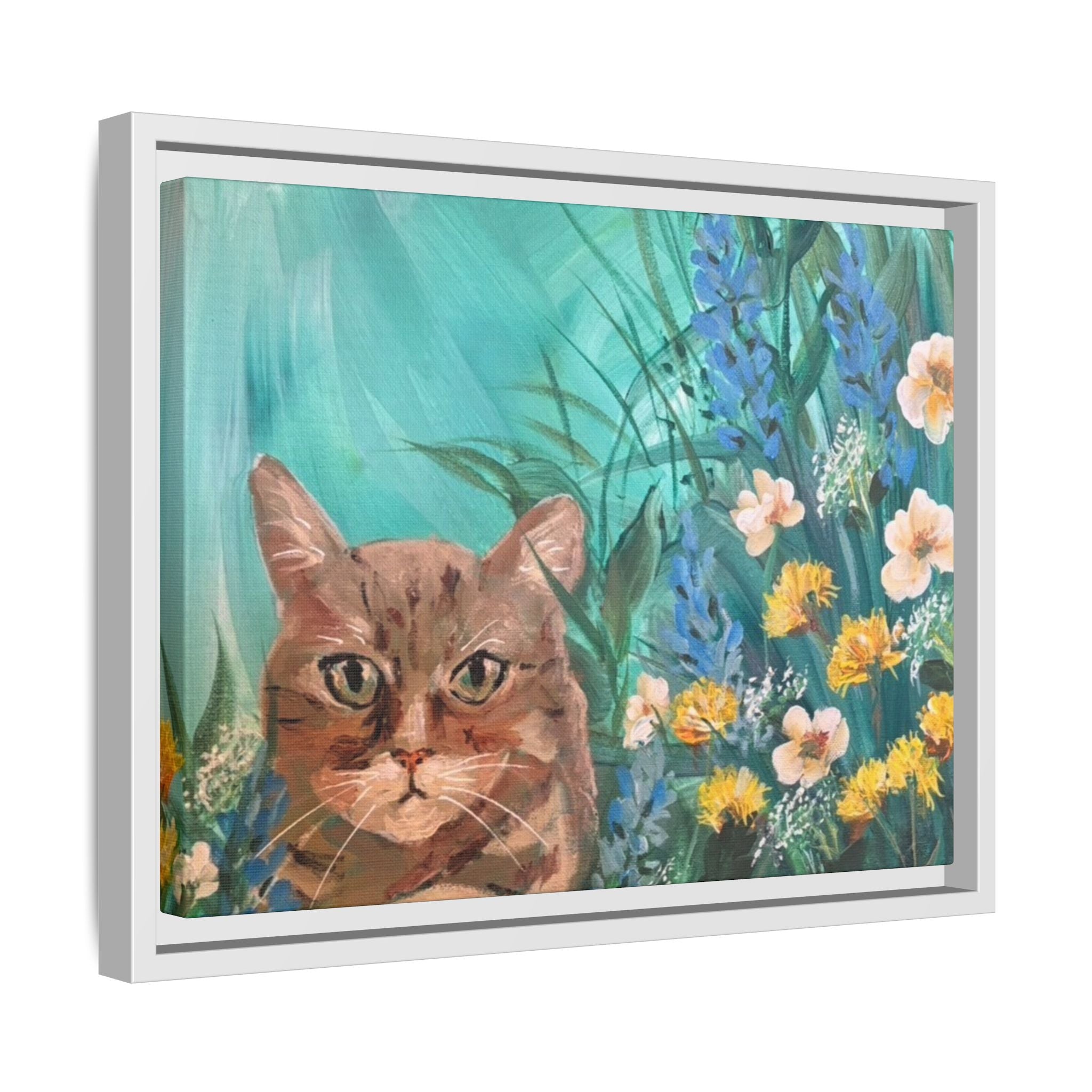 Framed Cat Portrait Canvas — Floral Wall Art