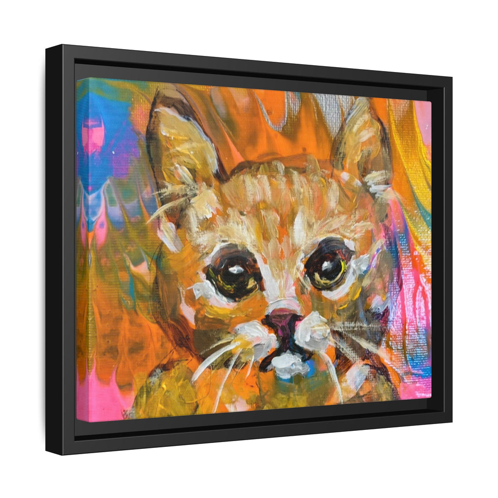 Framed Matte Canvas: Colorful Abstract Ginger Cat Wall Art